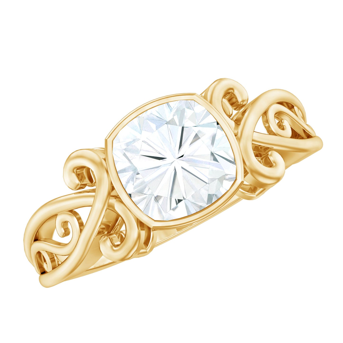 Cushion Cut Cubic Zirconia Vintage Inspired Solitaire Ring in Bezel Setting