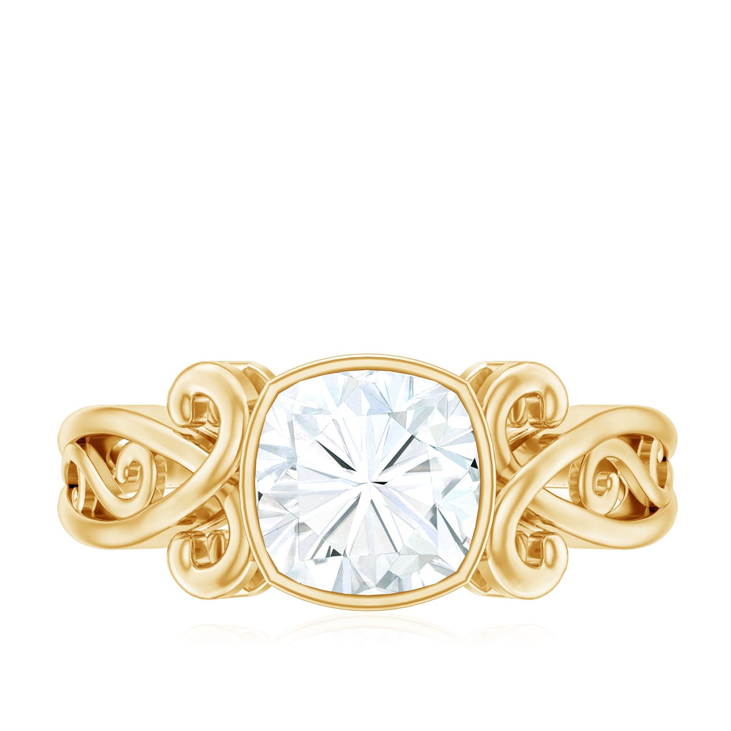 Cushion Cut Cubic Zirconia Vintage Inspired Solitaire Ring in Bezel Setting