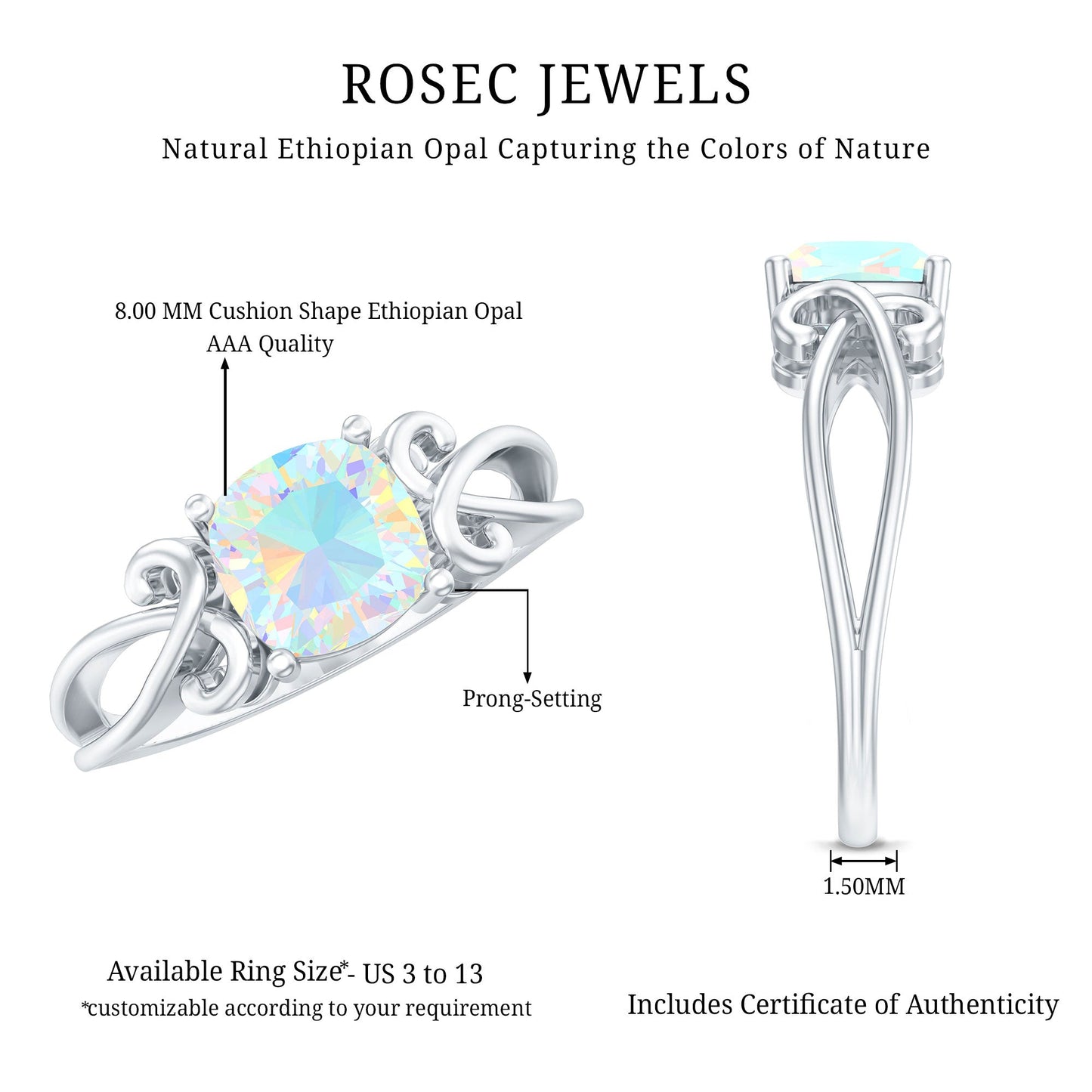 8mm Ethiopian Opal Vintage Engagement Ring With Certificate