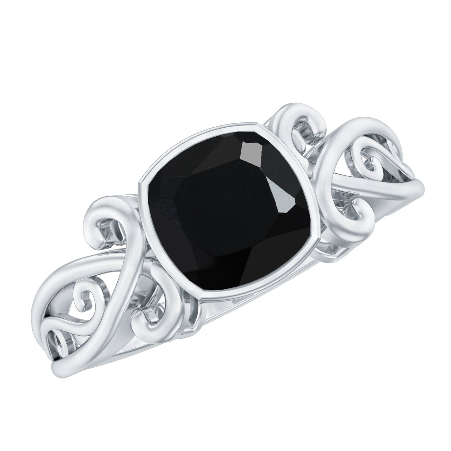 8mm Cushion Cut Black Onyx Vintage Engagement Ring For Women