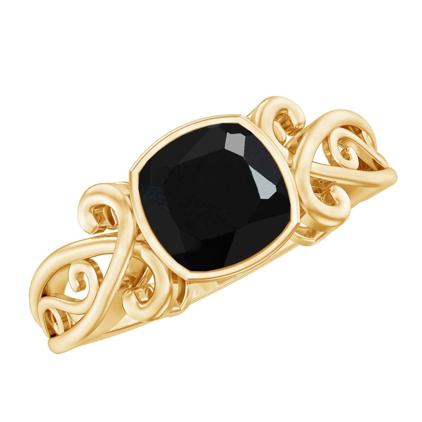 8mm Cushion Cut Black Onyx Vintage Engagement Ring For Women