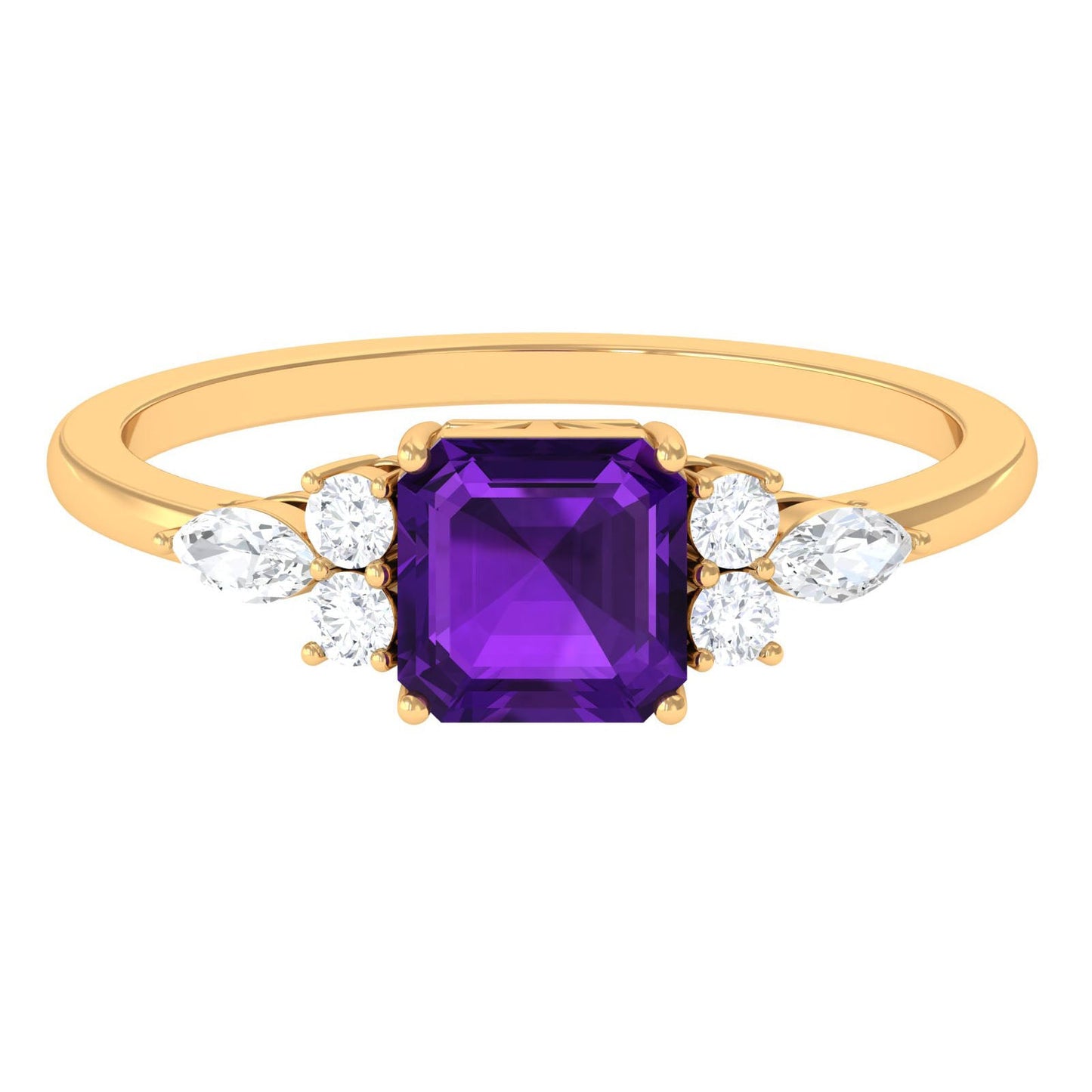 Asscher Cut Amethyst Solitaire Engagement Ring with Diamond Trio
