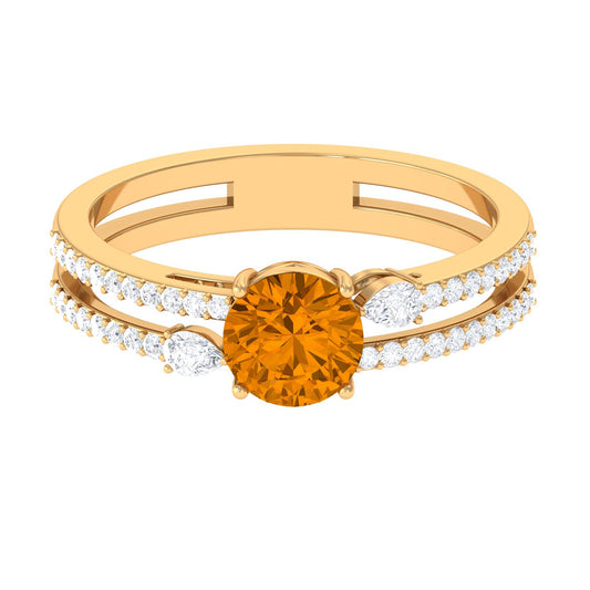 Natural Citrine Diamond Double Band Engagement Ring