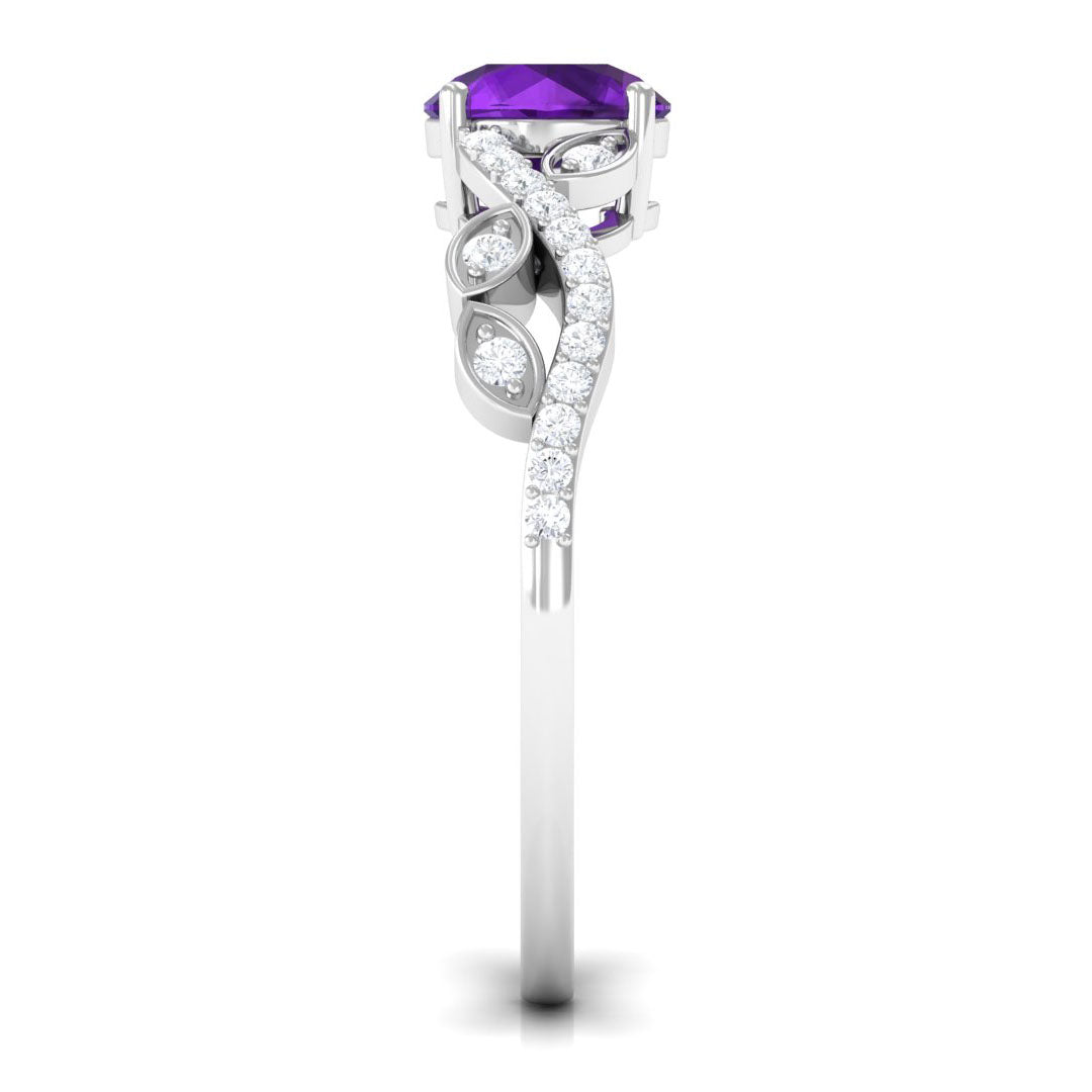 Nature Inspired Amethyst and Diamond Solitaire Engagement Ring