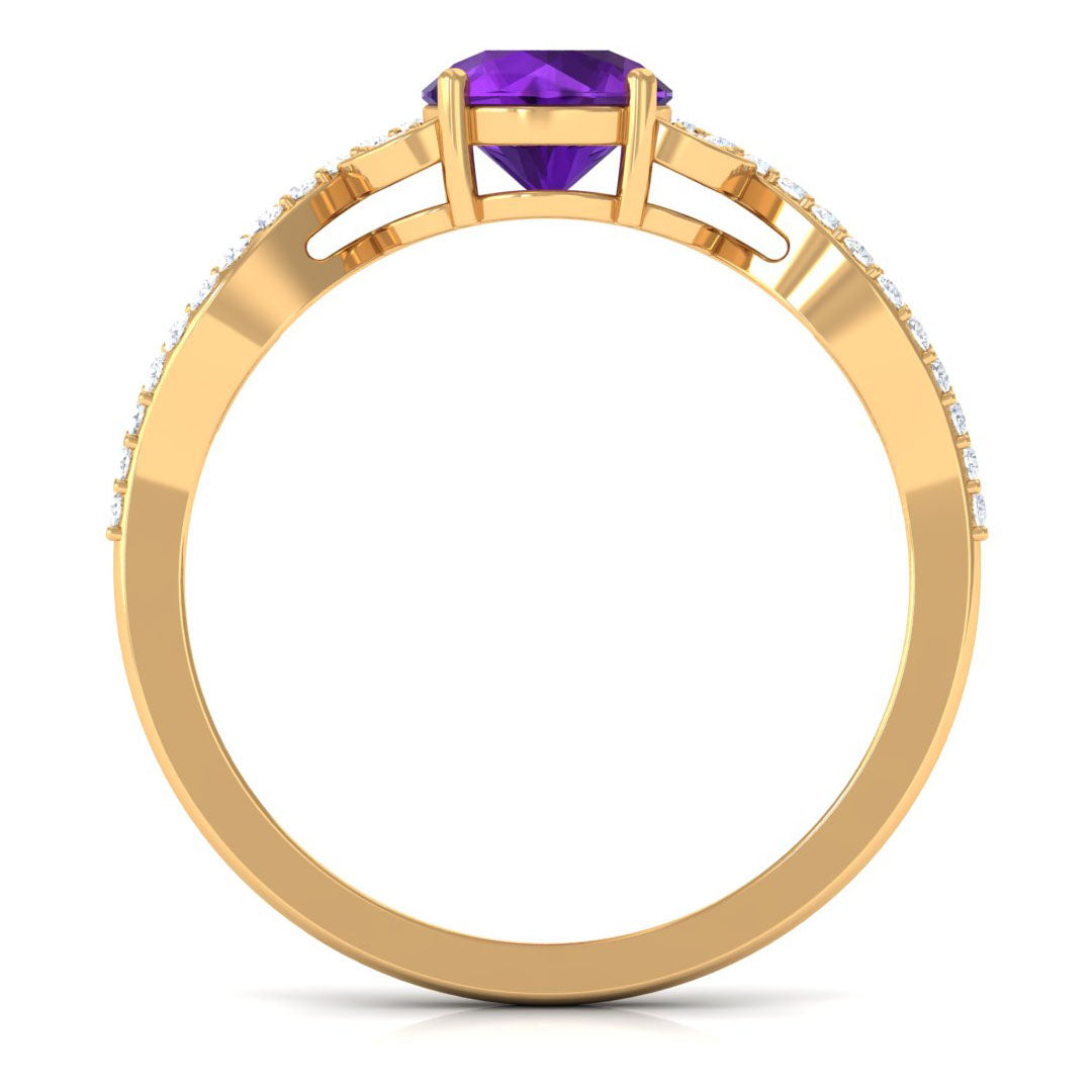 Nature Inspired Amethyst and Diamond Solitaire Engagement Ring