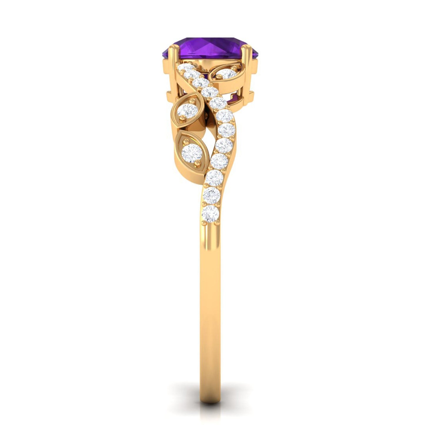 Nature Inspired Amethyst and Diamond Solitaire Engagement Ring