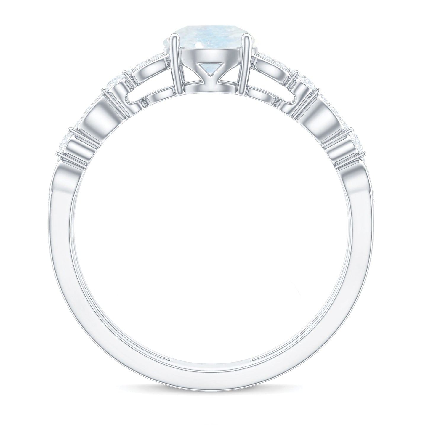 6 MM Moonstone Double Band Solitaire Engagement Ring with Diamond