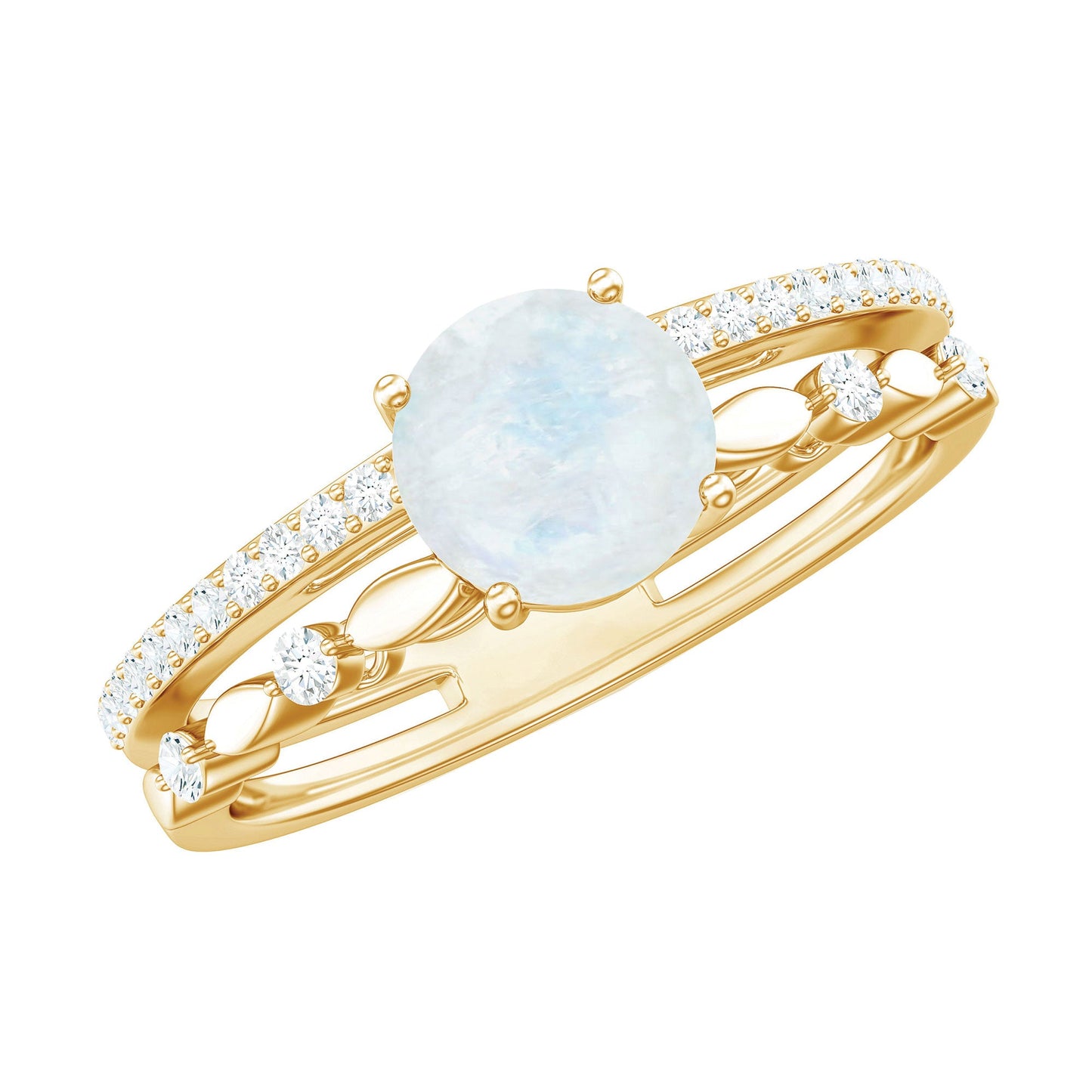 6 MM Moonstone Double Band Solitaire Engagement Ring with Diamond