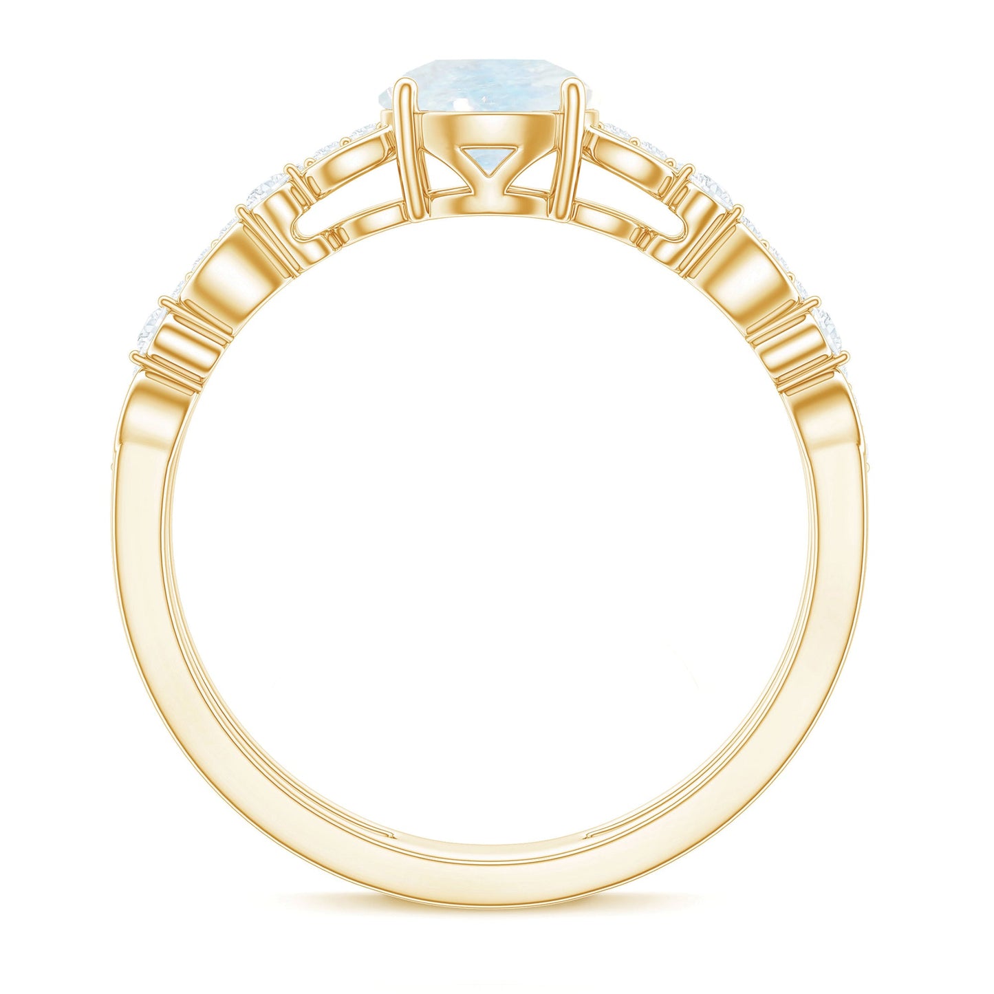 6 MM Moonstone Double Band Solitaire Engagement Ring with Diamond