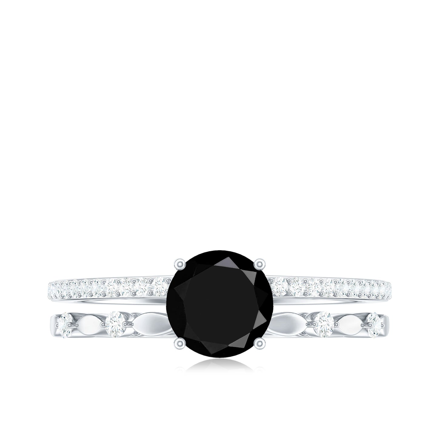 8mm Round Black Onyx and Diamond Promise Engagement Double Band Ring