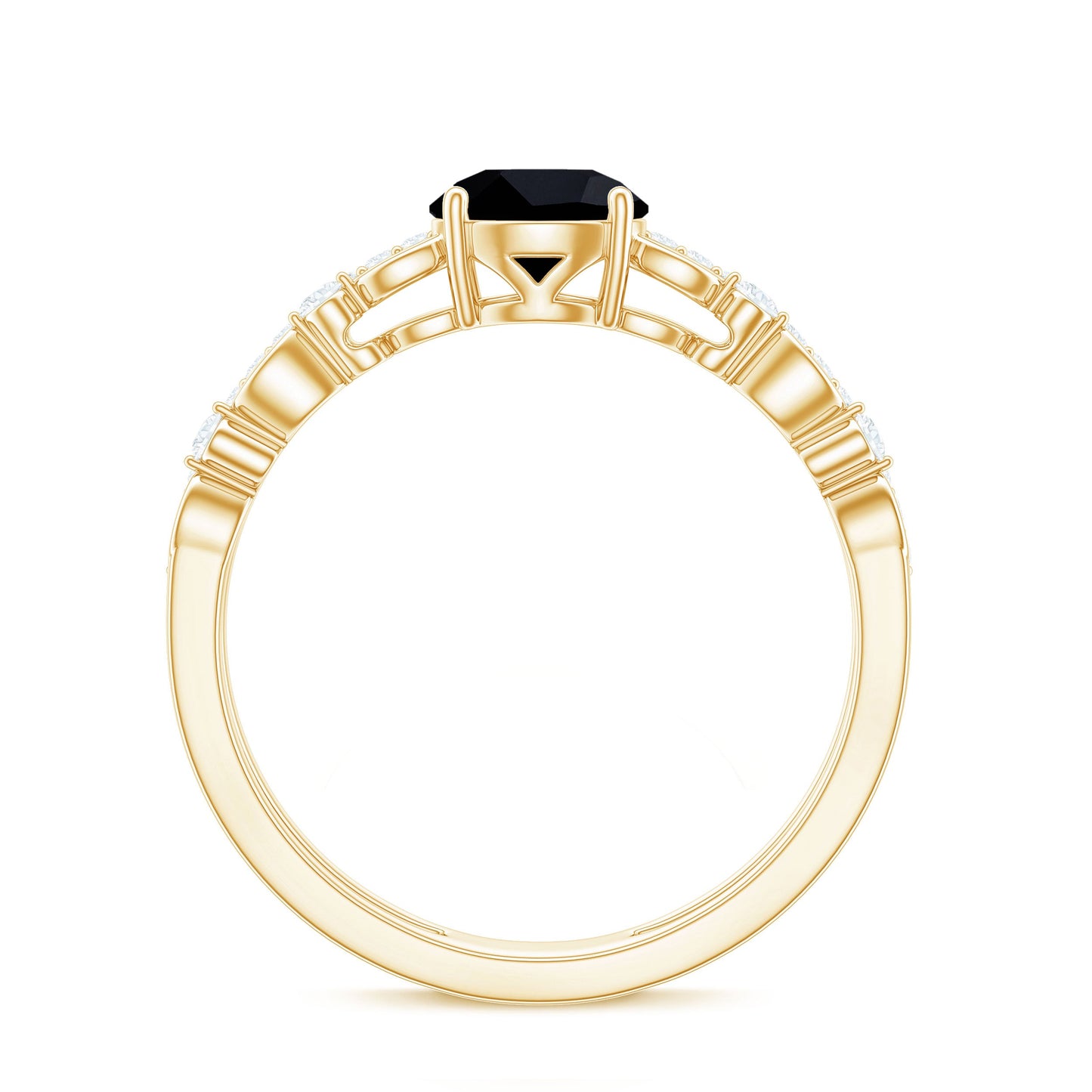 8mm Round Black Onyx and Diamond Promise Engagement Double Band Ring