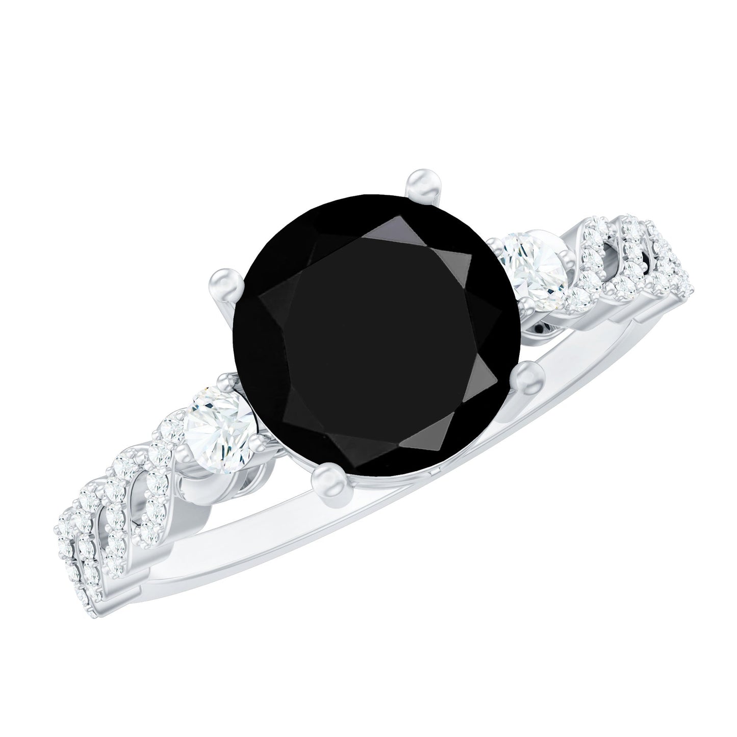Designer 8mm Black Spinel Engagement Ring with Diamond