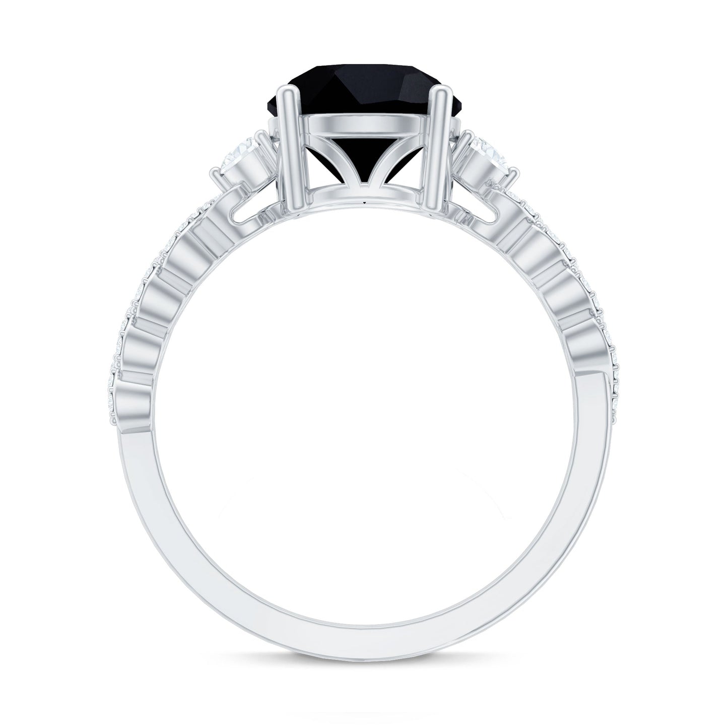 Designer 8mm Black Spinel Engagement Ring with Diamond