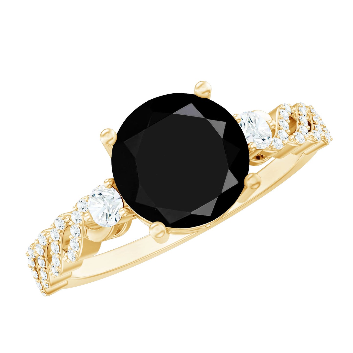 Designer 8mm Black Spinel Engagement Ring with Diamond