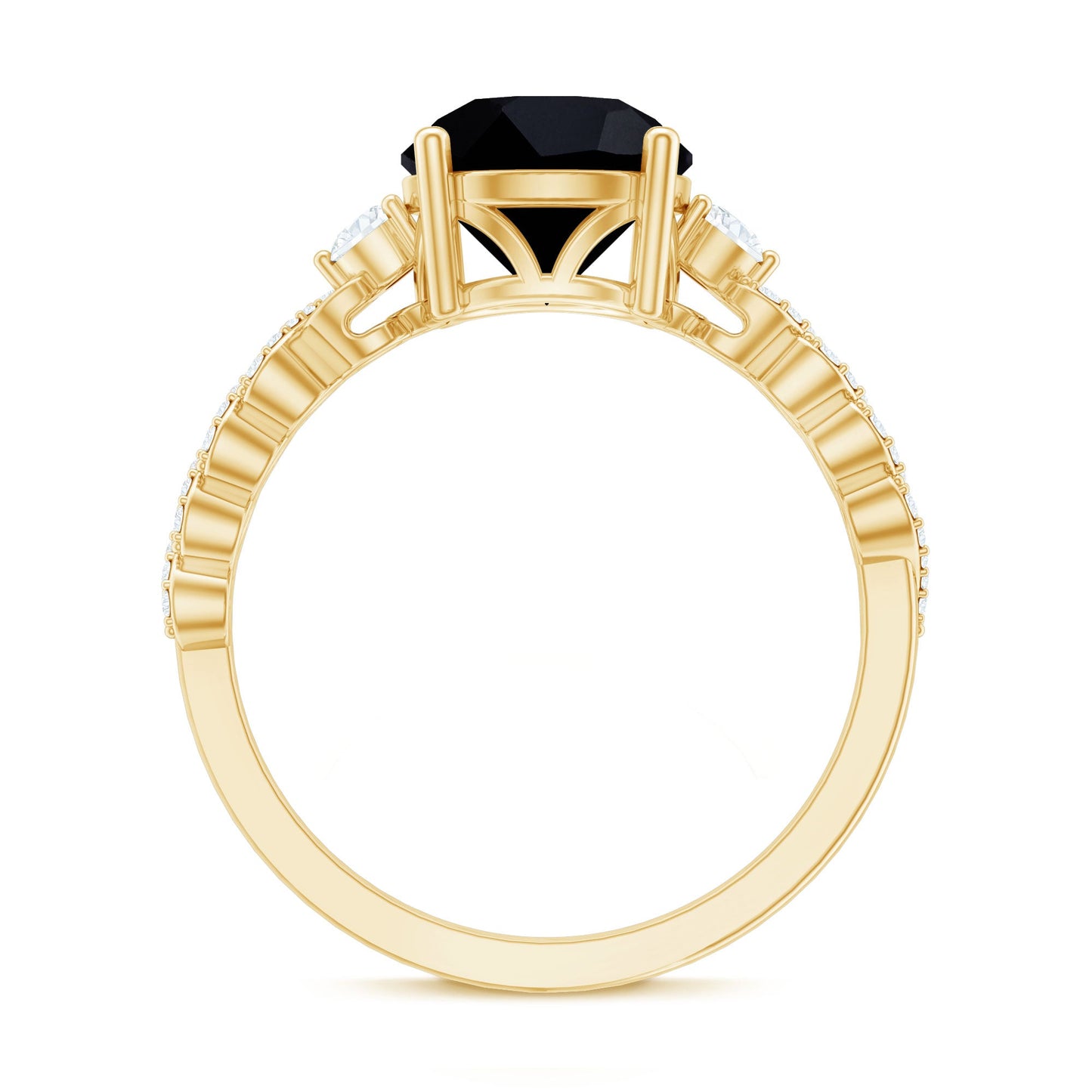 Designer 8mm Black Spinel Engagement Ring with Diamond