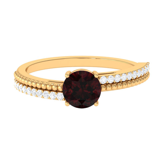 Natural Garnet Solitaire Engagement Ring with Diamond