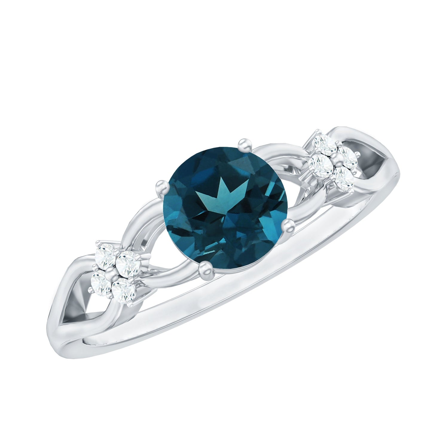 7mm London Blue Topaz Solitaire Engagement Ring with Diamond
