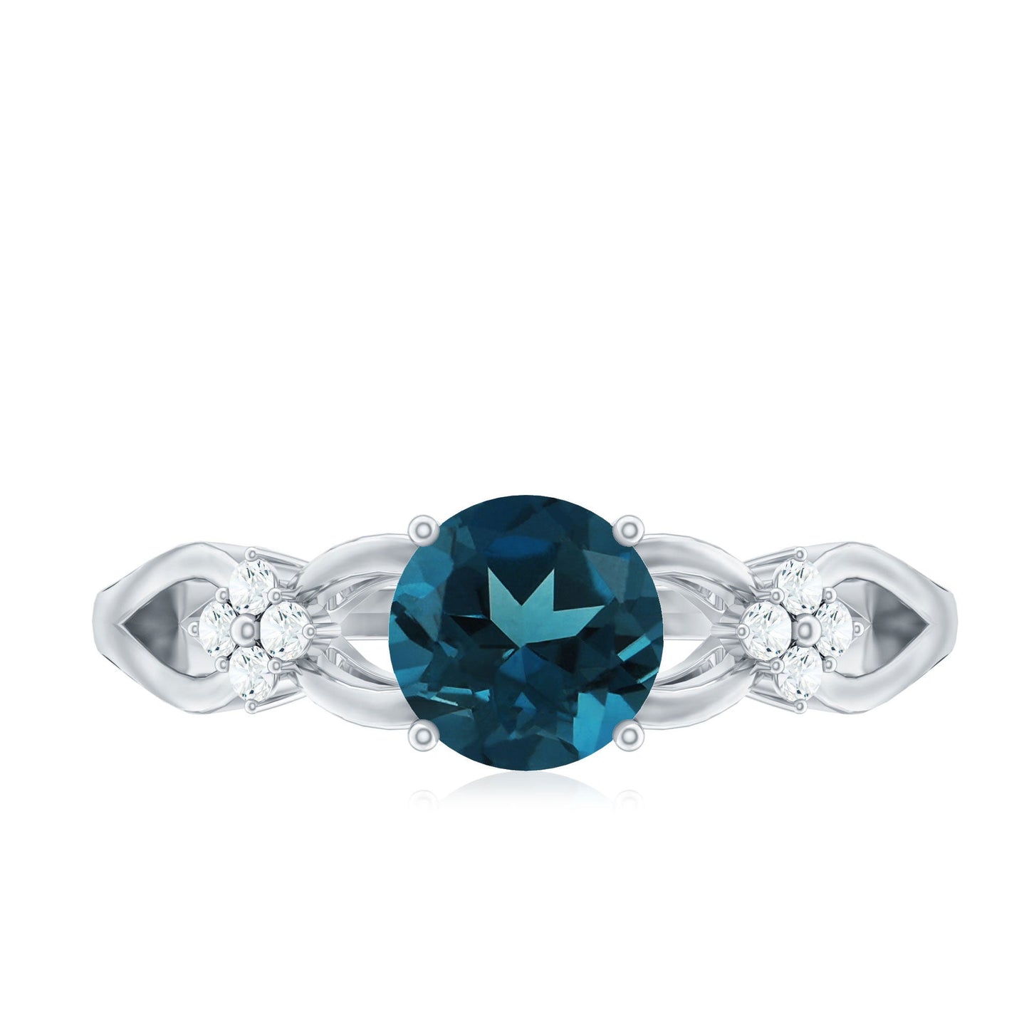 7mm London Blue Topaz Solitaire Engagement Ring with Diamond