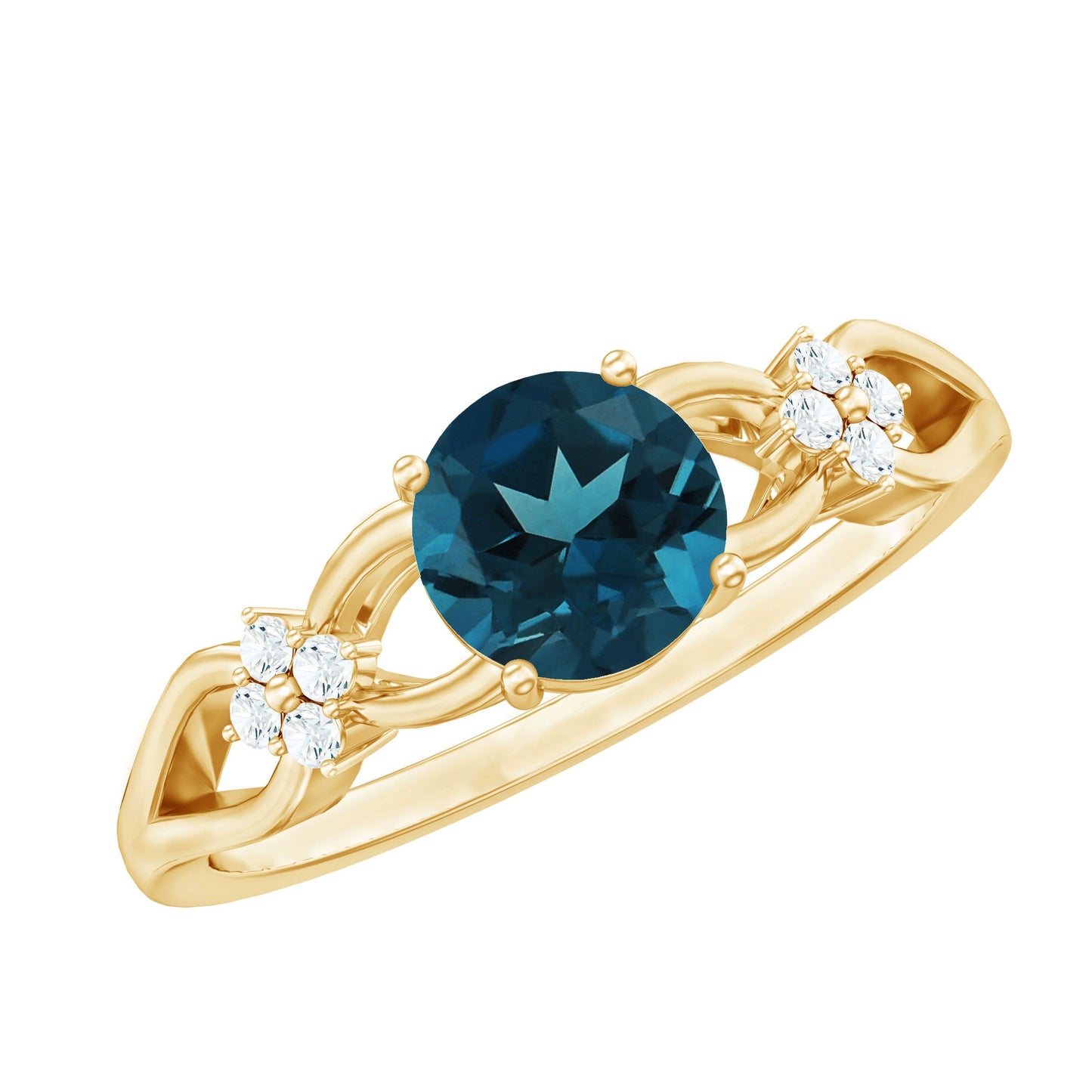 7mm London Blue Topaz Solitaire Engagement Ring with Diamond
