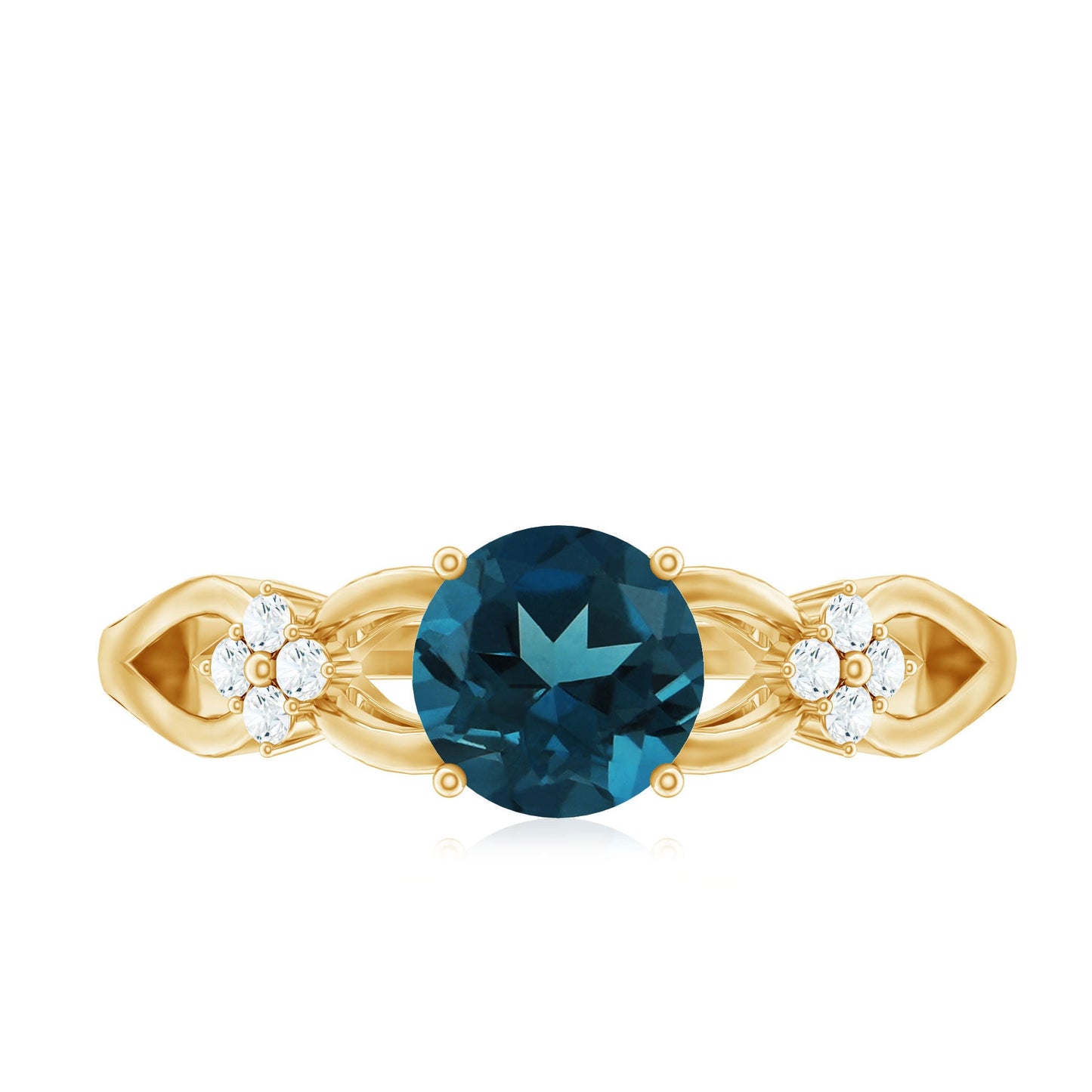 7mm London Blue Topaz Solitaire Engagement Ring with Diamond