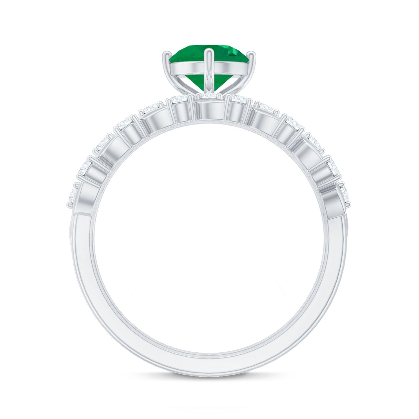 Nature Inspired Emerald Moissanite Wedding Bridal Ring Set of 2
