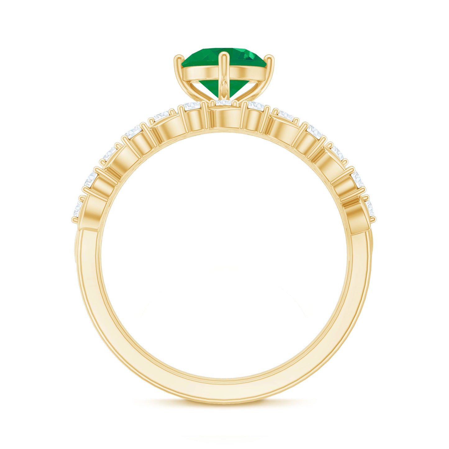 Nature Inspired Emerald Moissanite Wedding Bridal Ring Set of 2