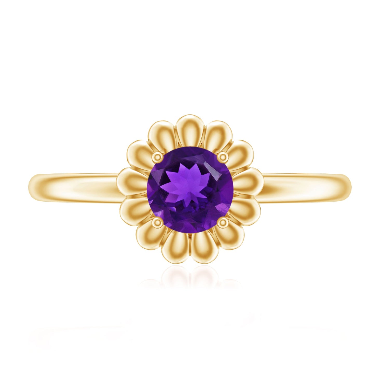 Round Cut Solitaire Amethyst Flower Ring