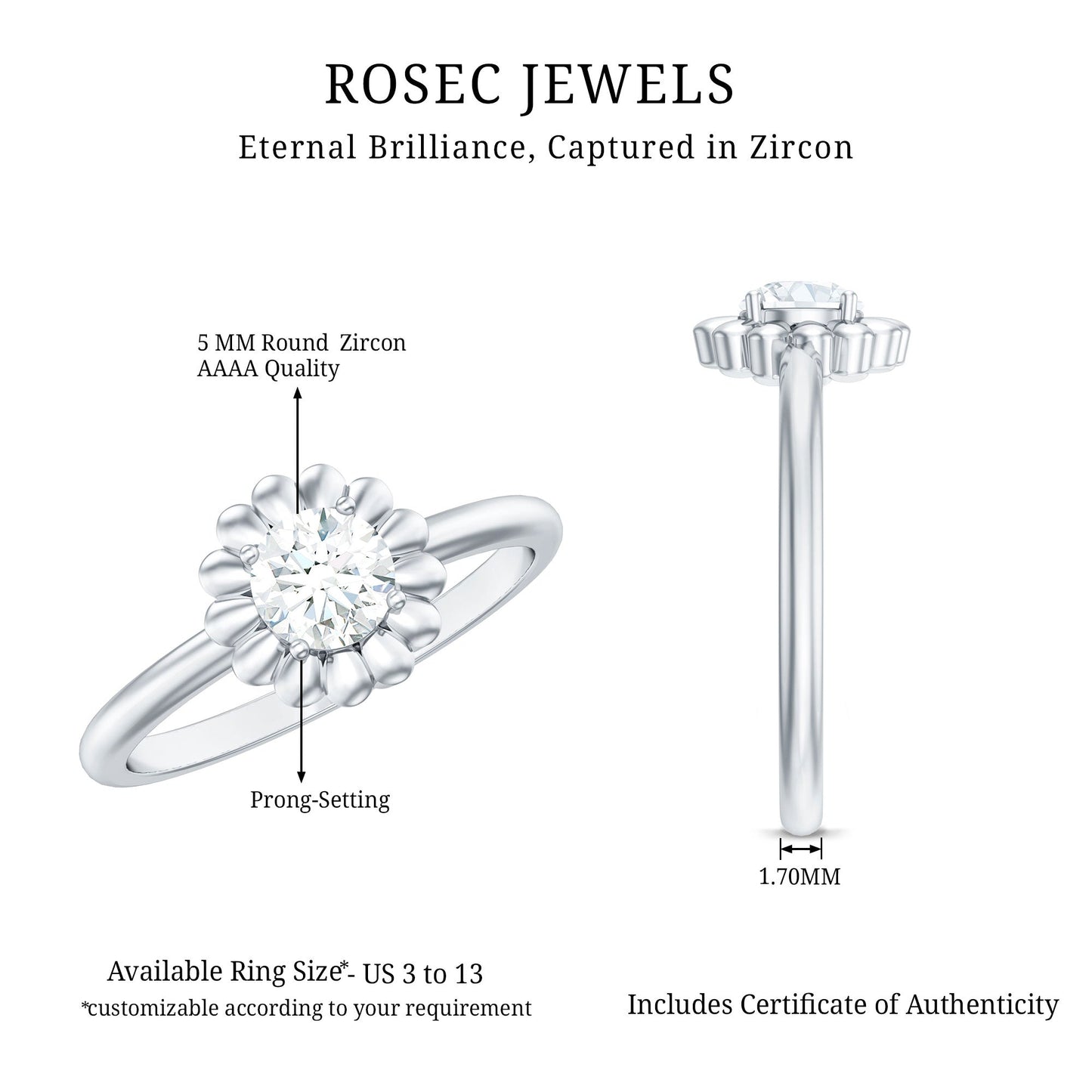 Zircon Floral Solitaire Ring