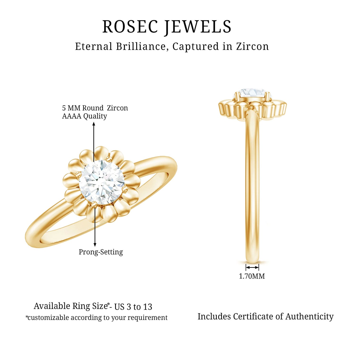 Zircon Floral Solitaire Ring