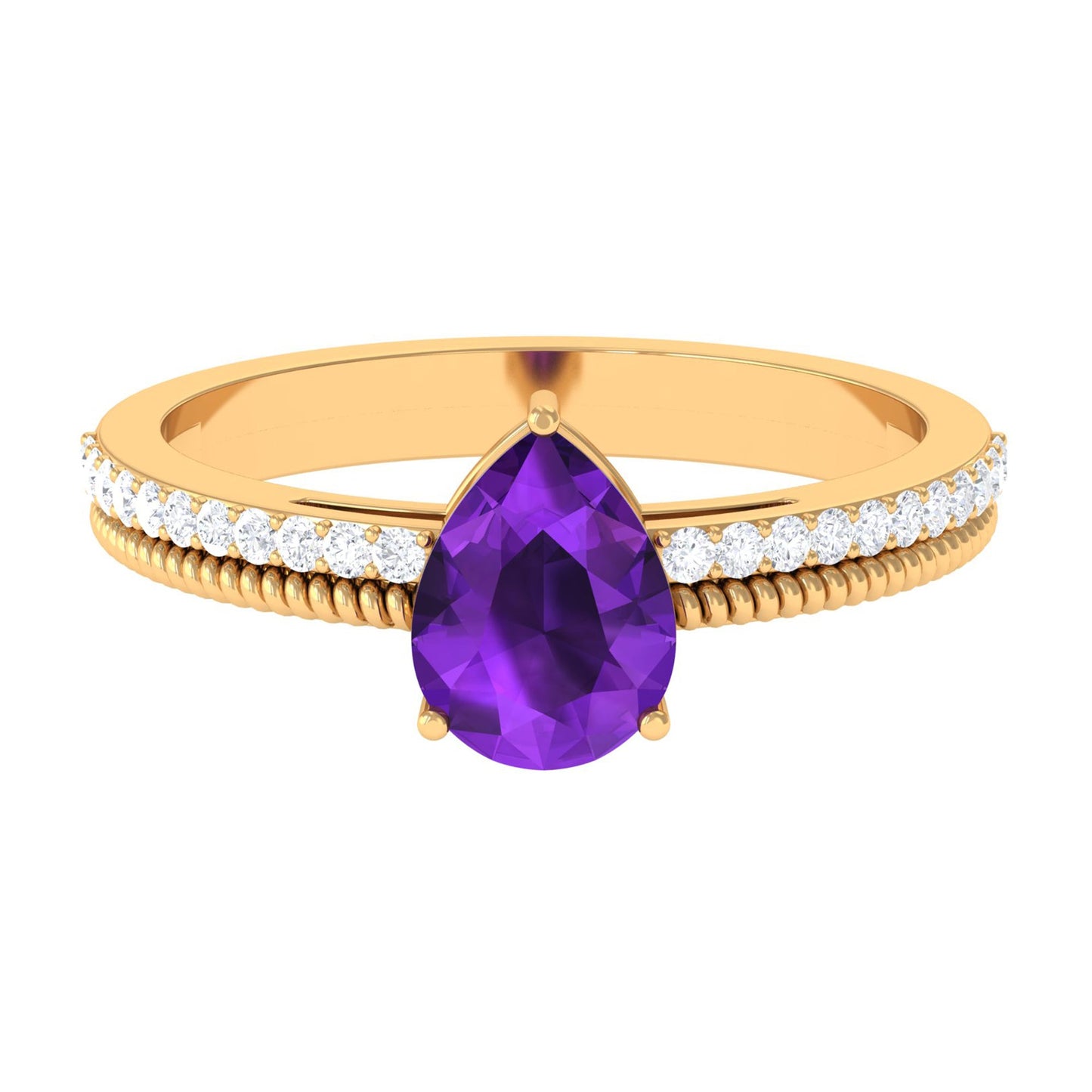 Pear Shaped Amethyst and Diamond Solitaire Ring with Twisted Rope