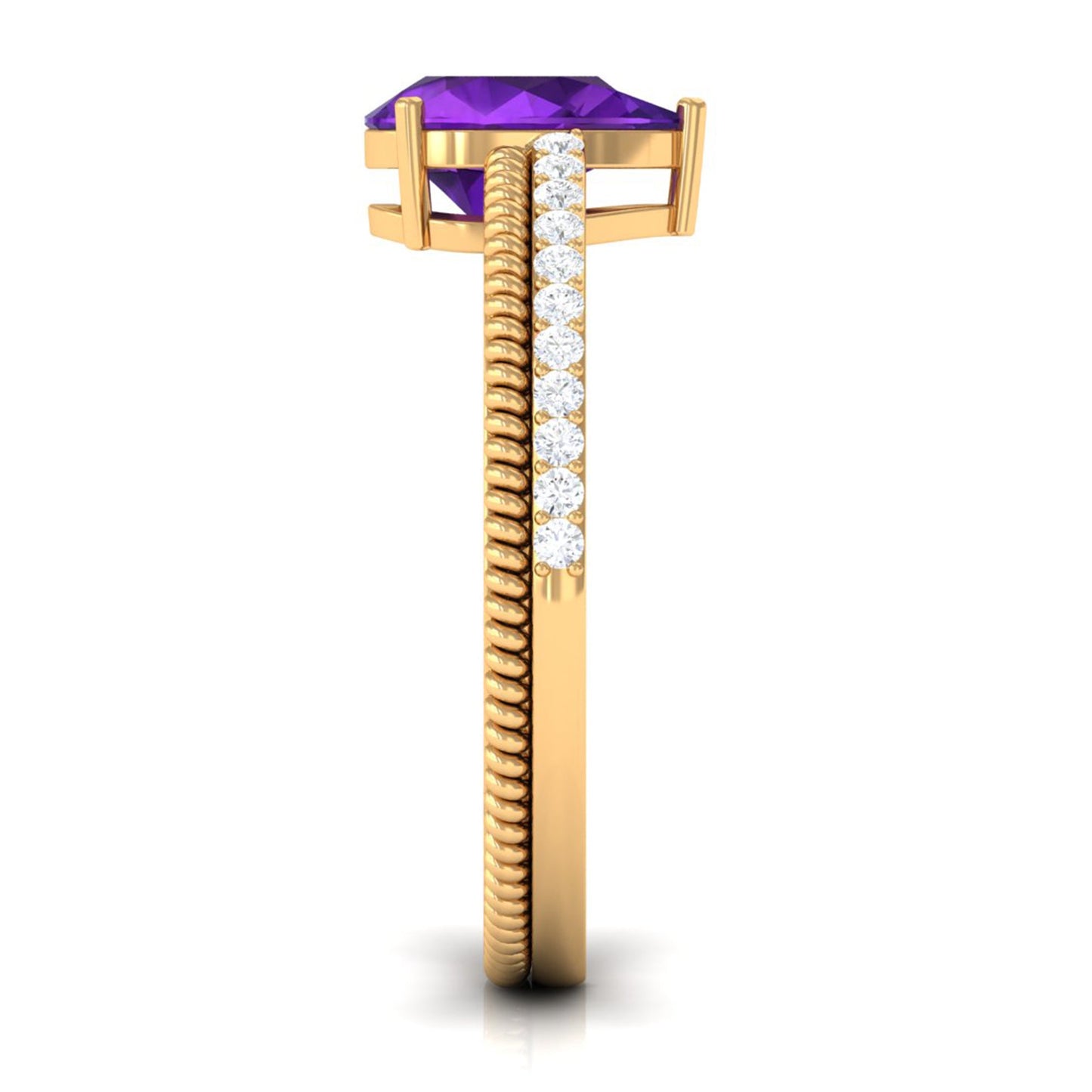Pear Shaped Amethyst and Diamond Solitaire Ring with Twisted Rope