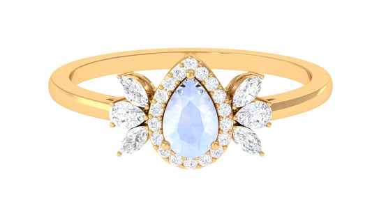 1.25 CT Pear Shape Moonstone Engagement Ring with Diamond Accent