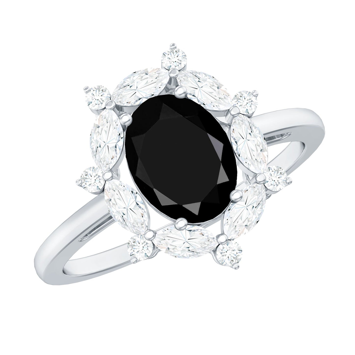 Certified 1.9 Carat Lab Grown Black Diamond Oval Engagement Ring with Moissanite Halo