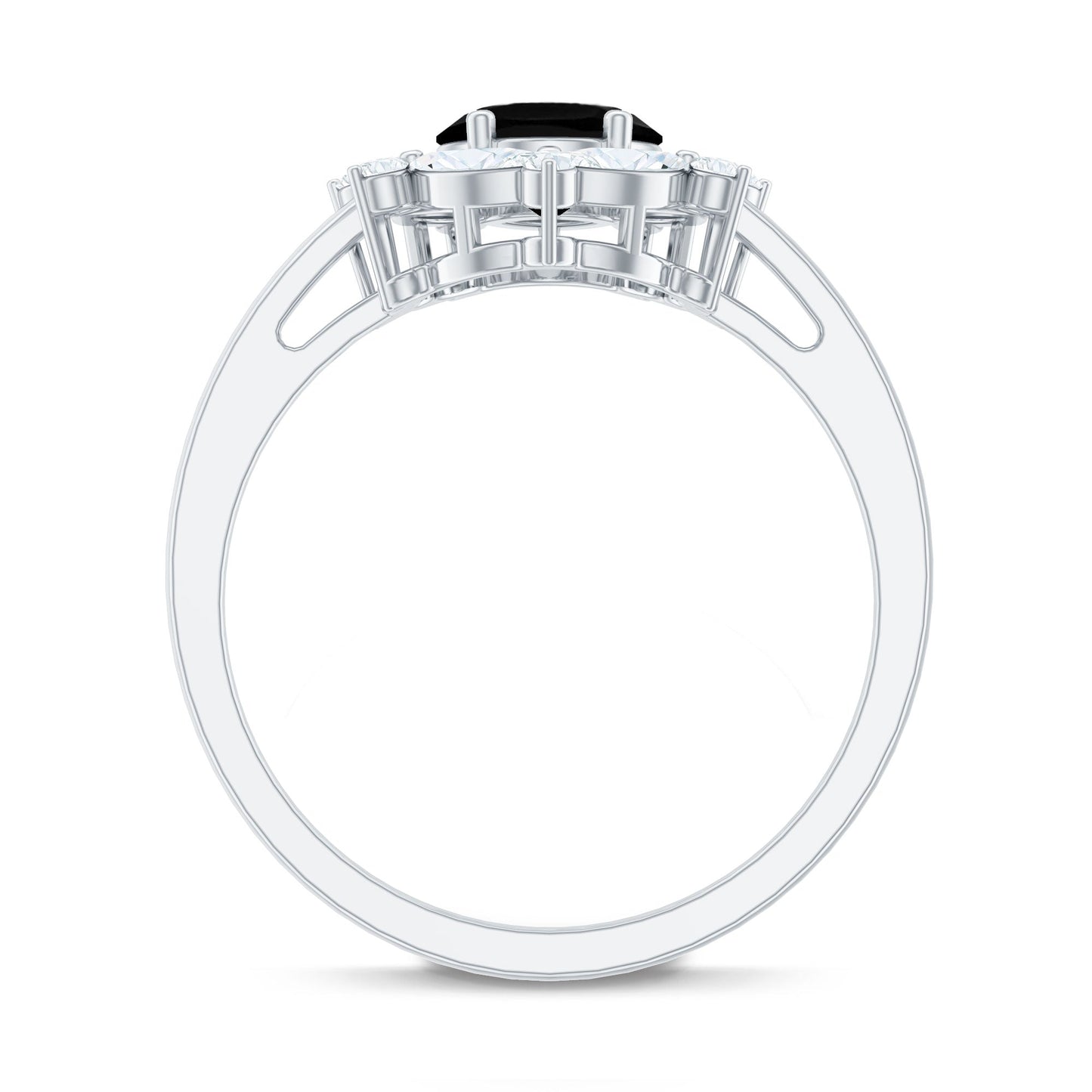 Certified 1.9 Carat Lab Grown Black Diamond Oval Engagement Ring with Moissanite Halo