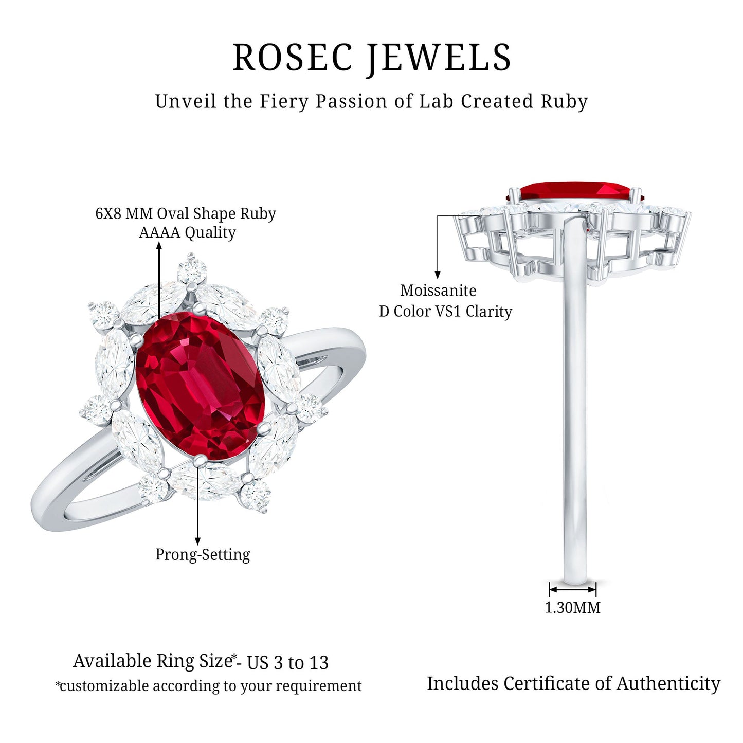 Oval Shaped Lab Created Ruby Statement Engagement Ring with Moissanite