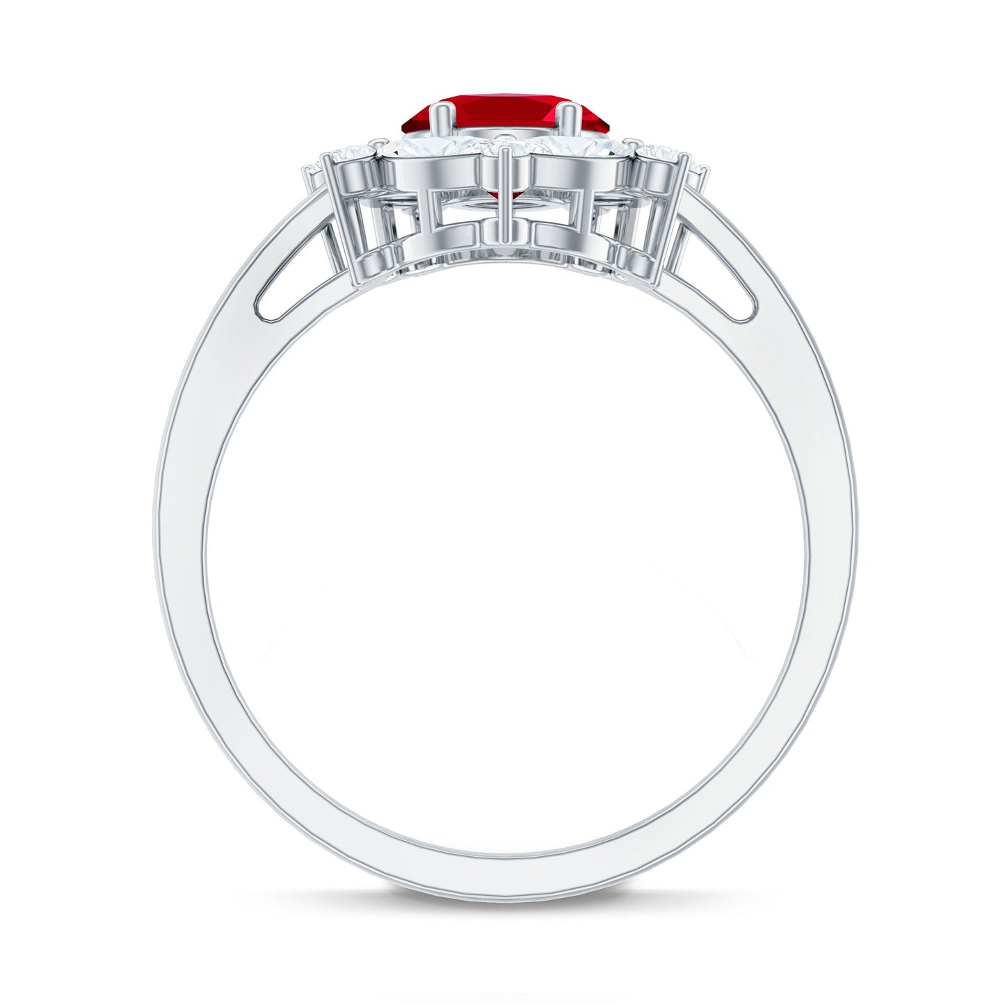 Oval Shaped Lab Created Ruby Statement Engagement Ring with Moissanite