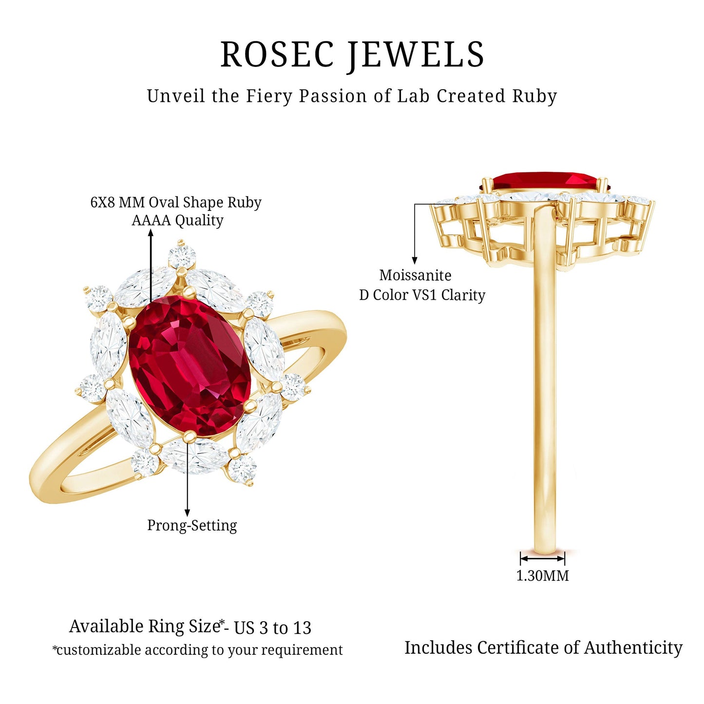 Oval Shaped Lab Created Ruby Statement Engagement Ring with Moissanite