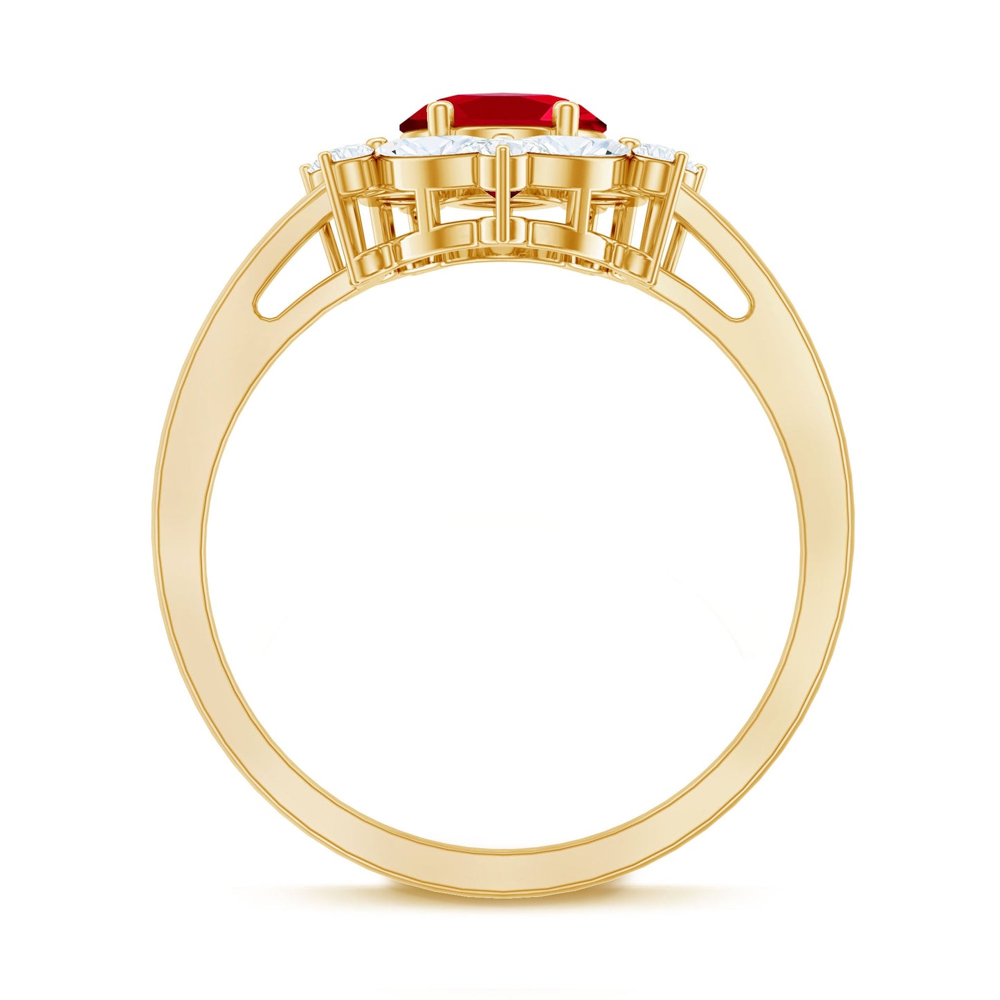 Oval Shaped Lab Created Ruby Statement Engagement Ring with Moissanite