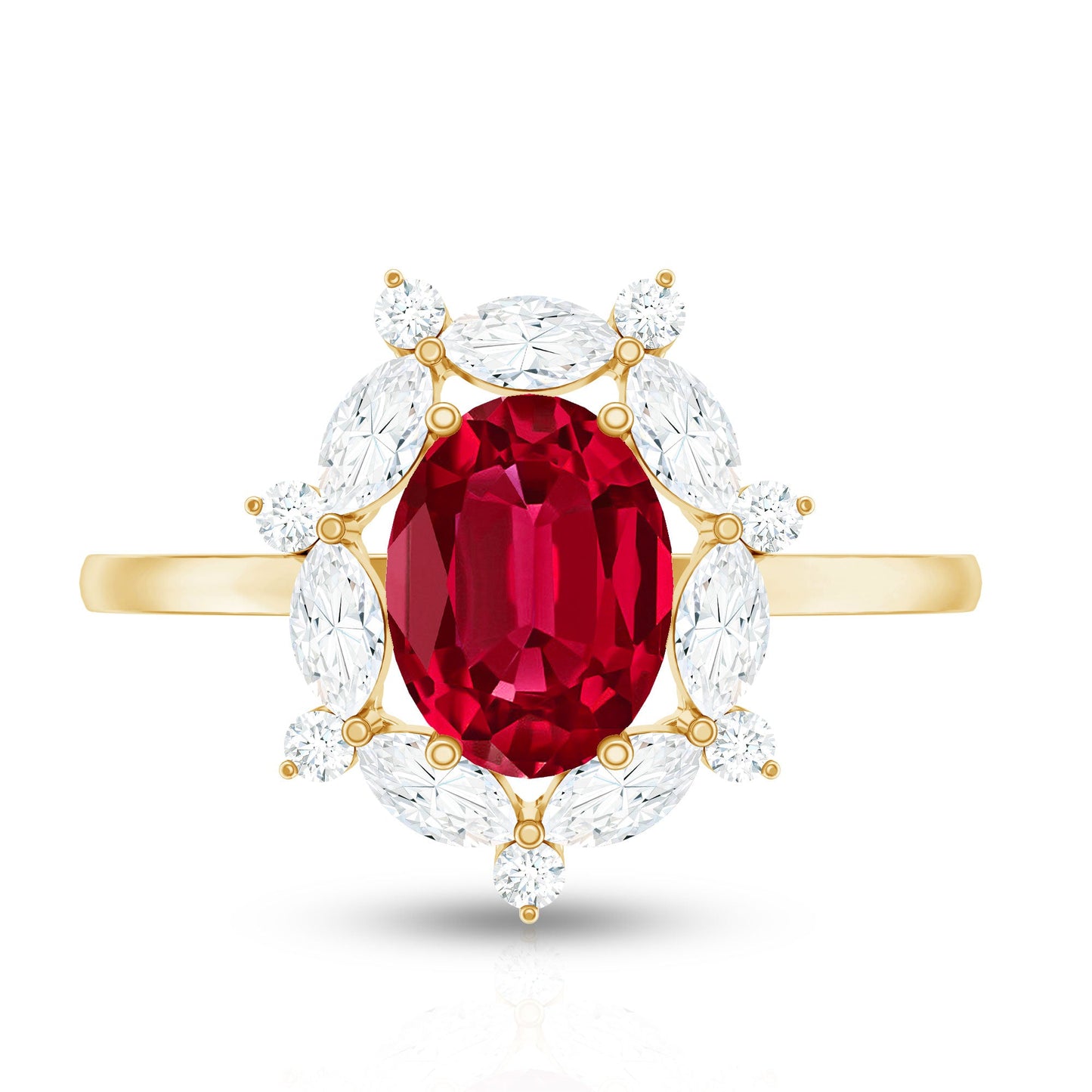 Oval Shaped Lab Created Ruby Statement Engagement Ring with Moissanite