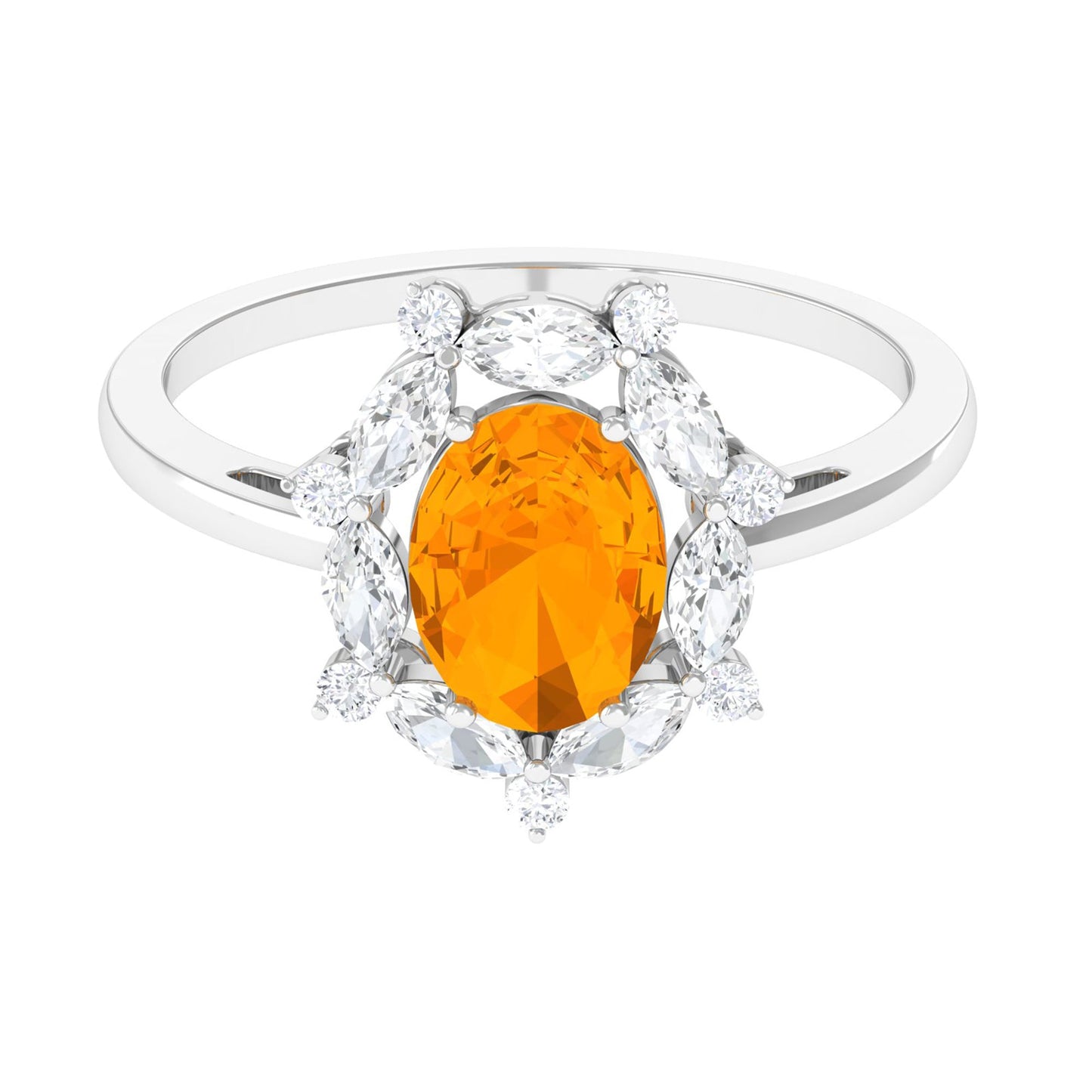 Fire Opal Designer Halo Engagement Ring with Moissanite