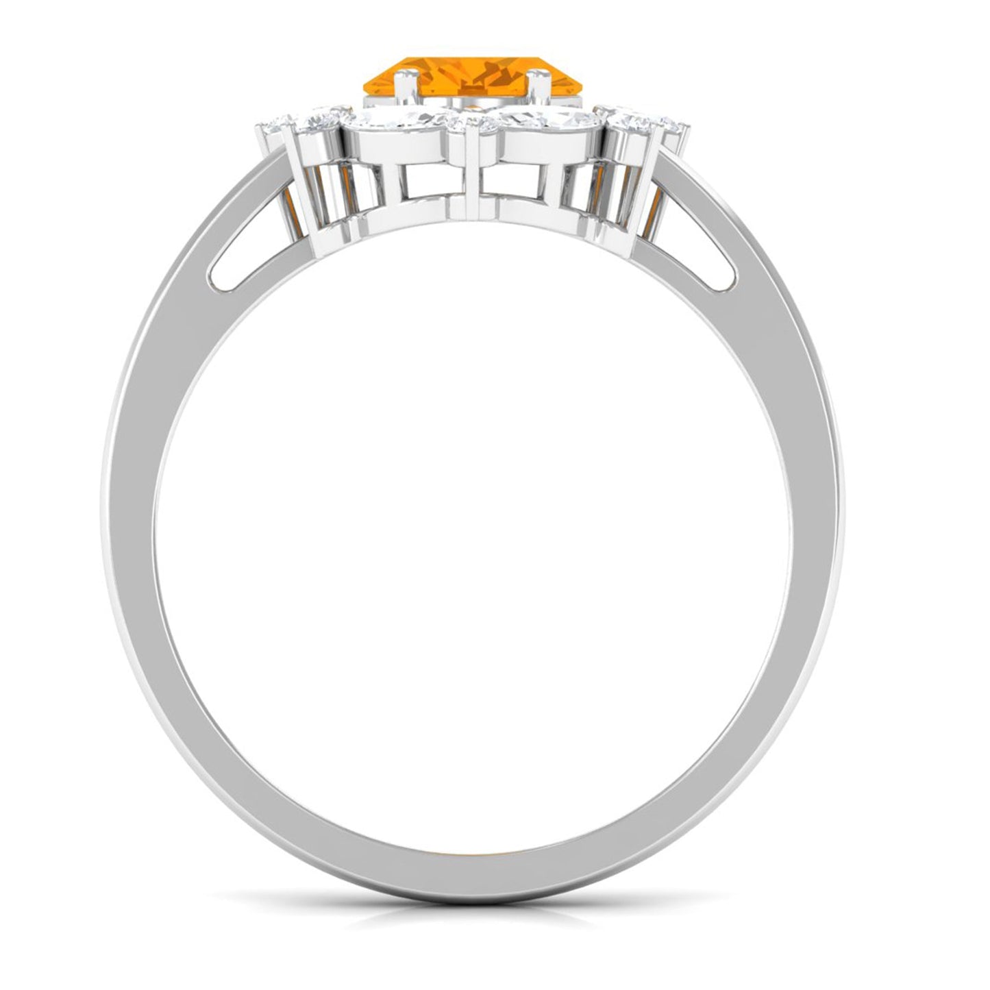 Fire Opal Designer Halo Engagement Ring with Moissanite