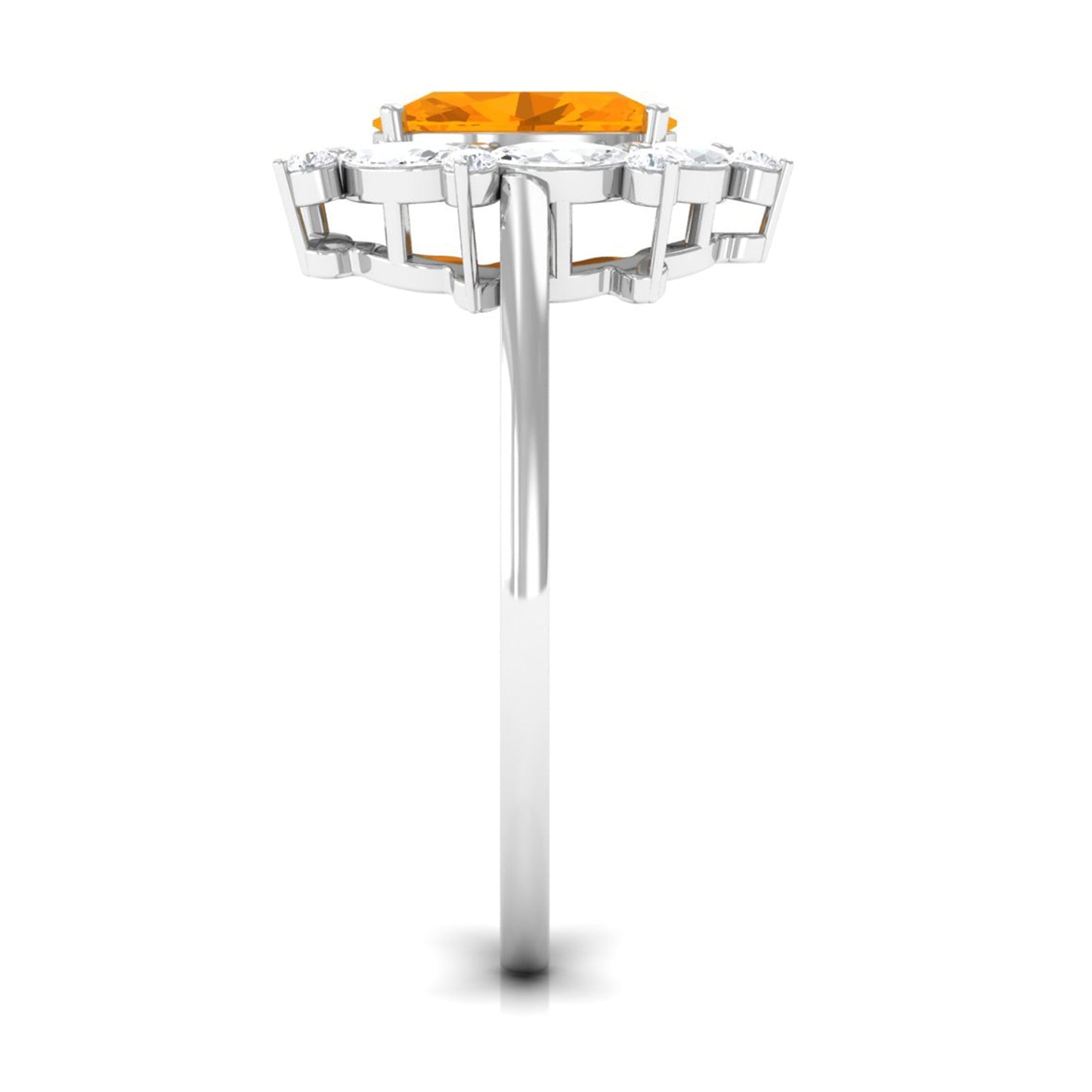 Fire Opal Designer Halo Engagement Ring with Moissanite