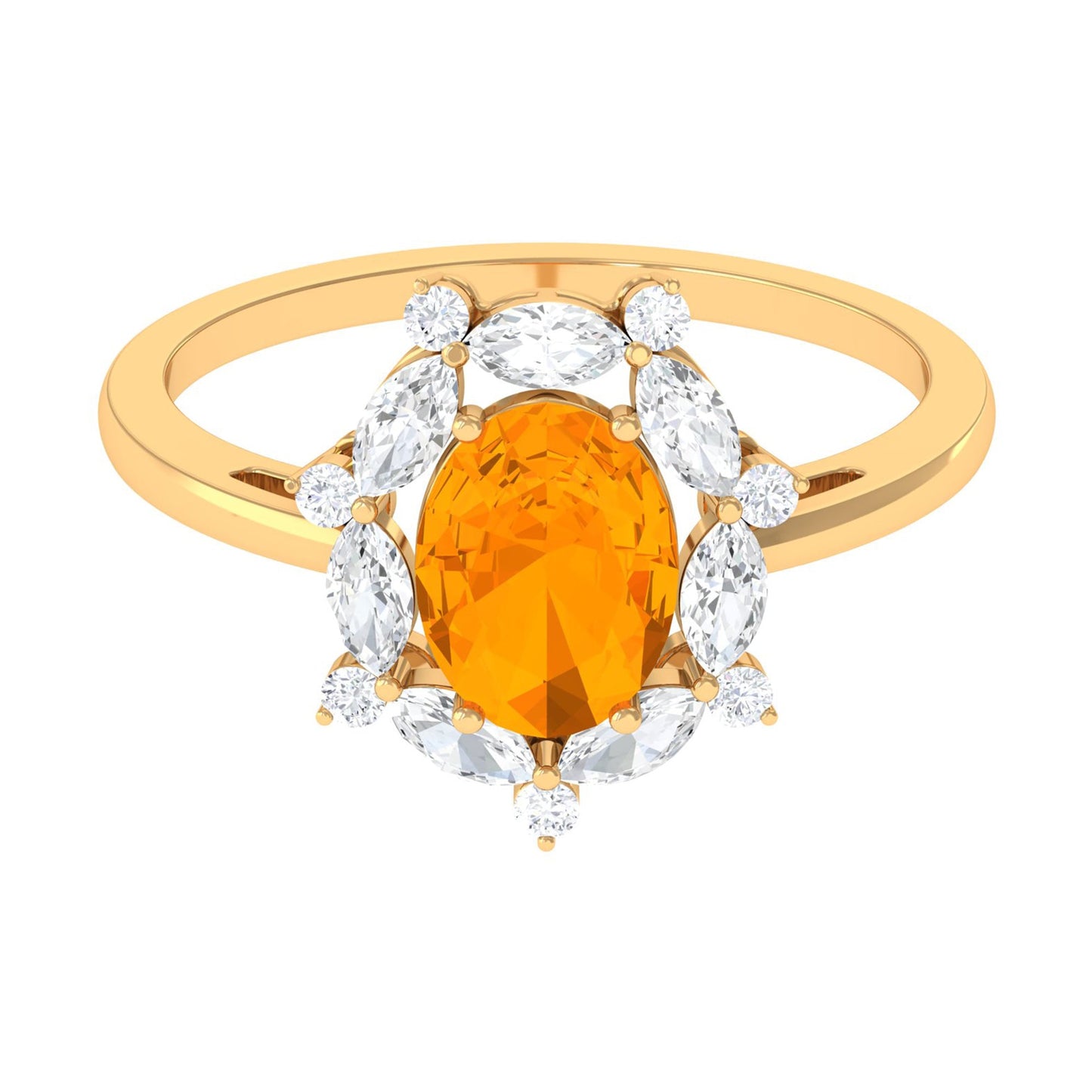 Fire Opal Designer Halo Engagement Ring with Moissanite