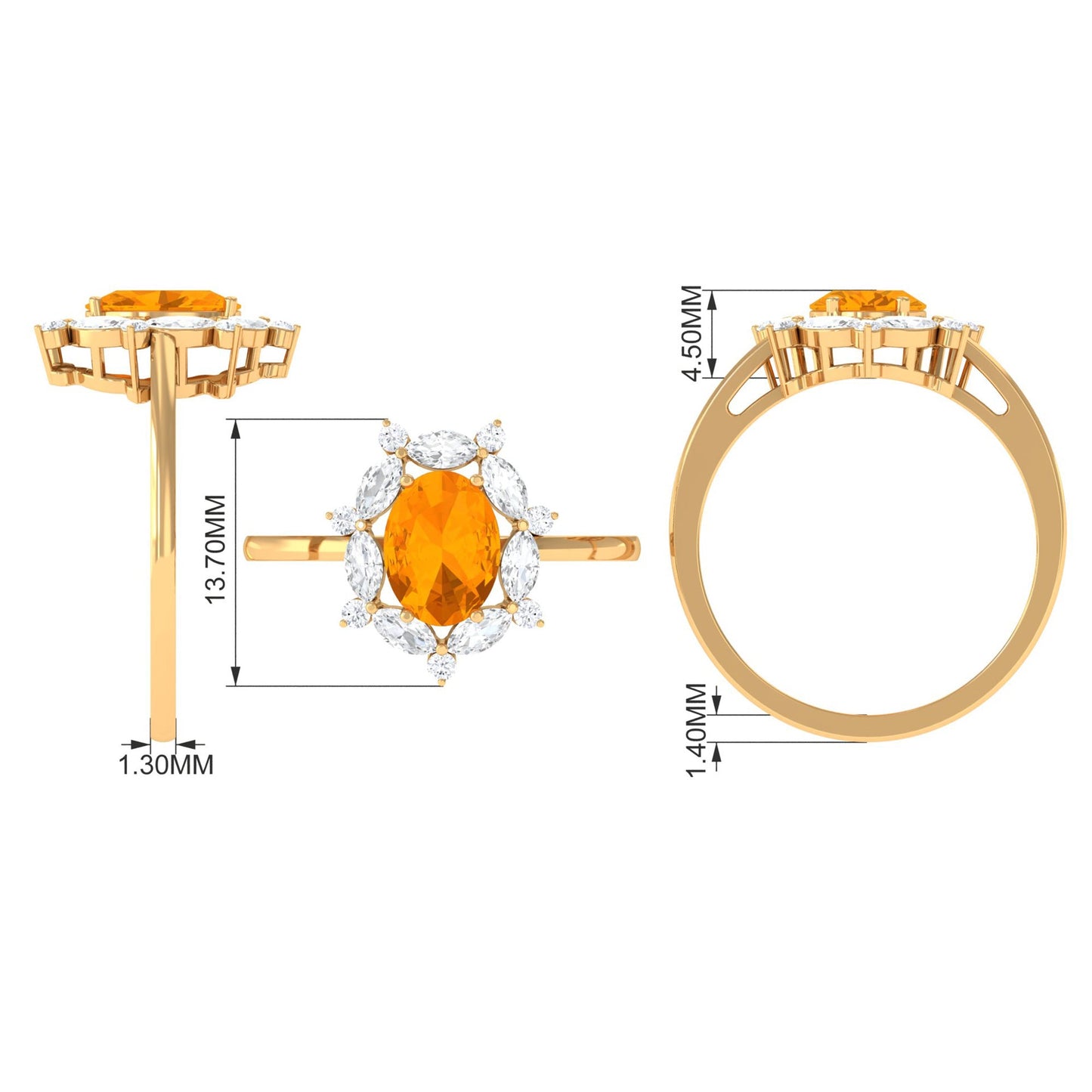 Fire Opal Designer Halo Engagement Ring with Moissanite