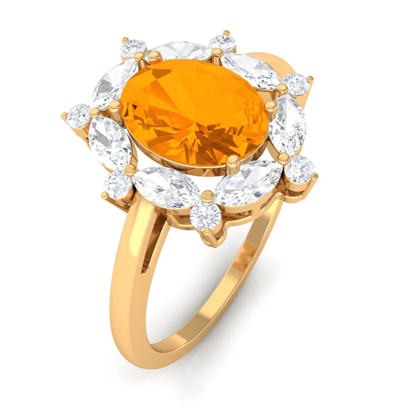 Fire Opal Designer Halo Engagement Ring with Moissanite