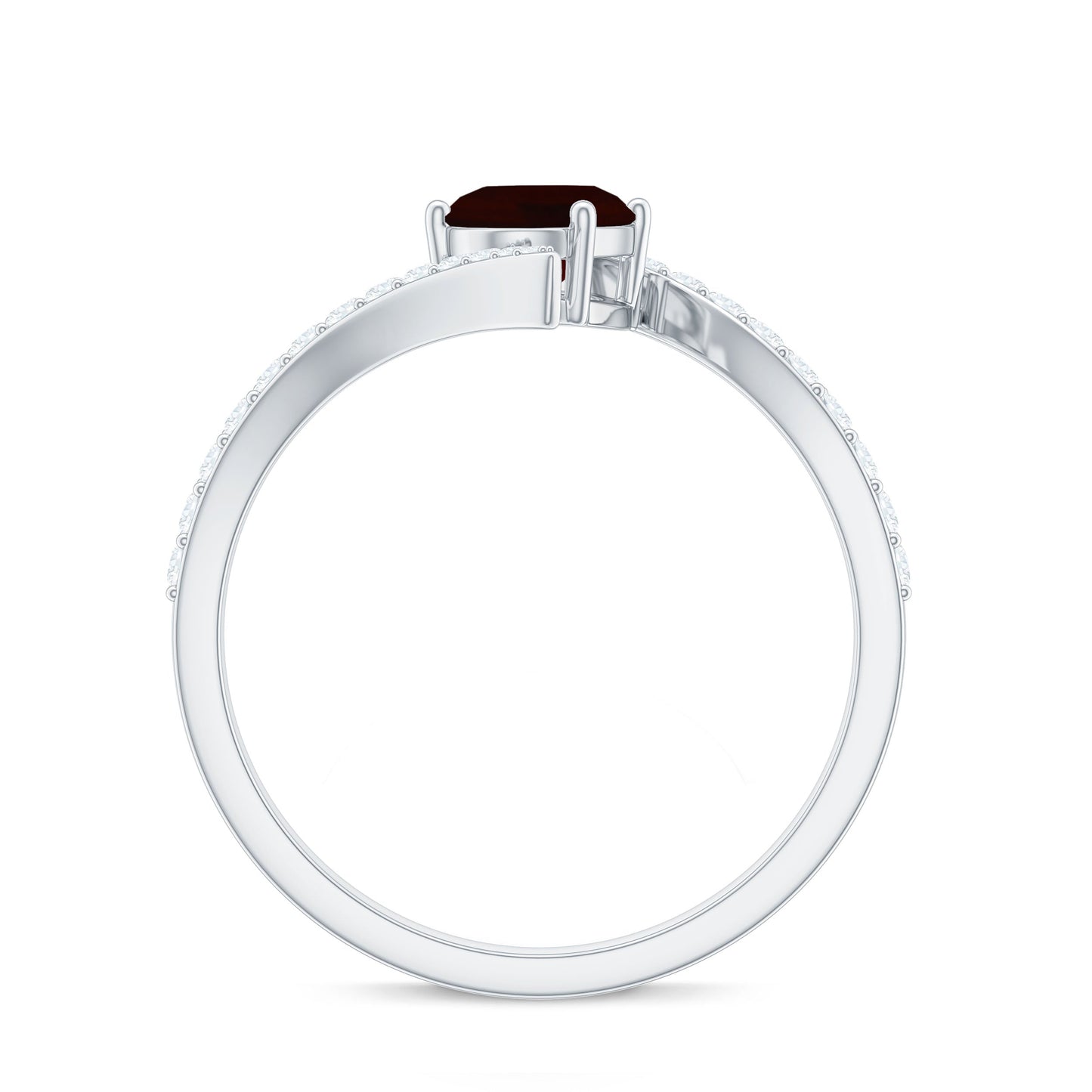 Natural 6X8mm Garnet Oval Engagement Ring with Diamond