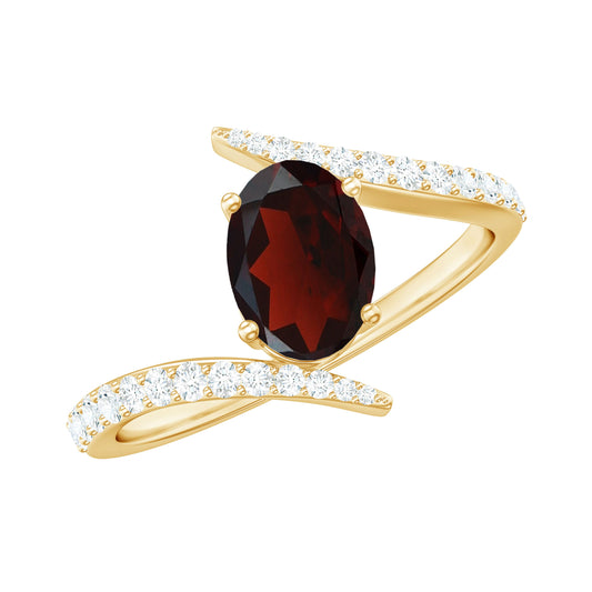 Natural 6X8mm Garnet Oval Engagement Ring with Diamond
