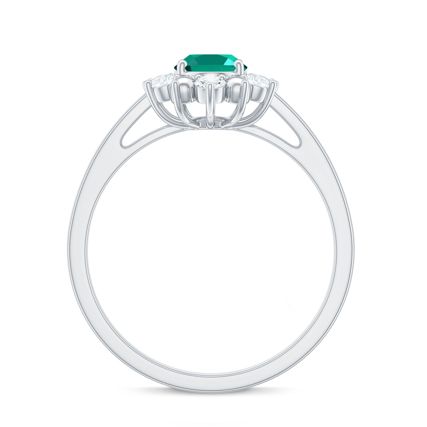 Certified 5X7 mm Oval Lab Grown Emerald Diamond Flower Engagement Ring