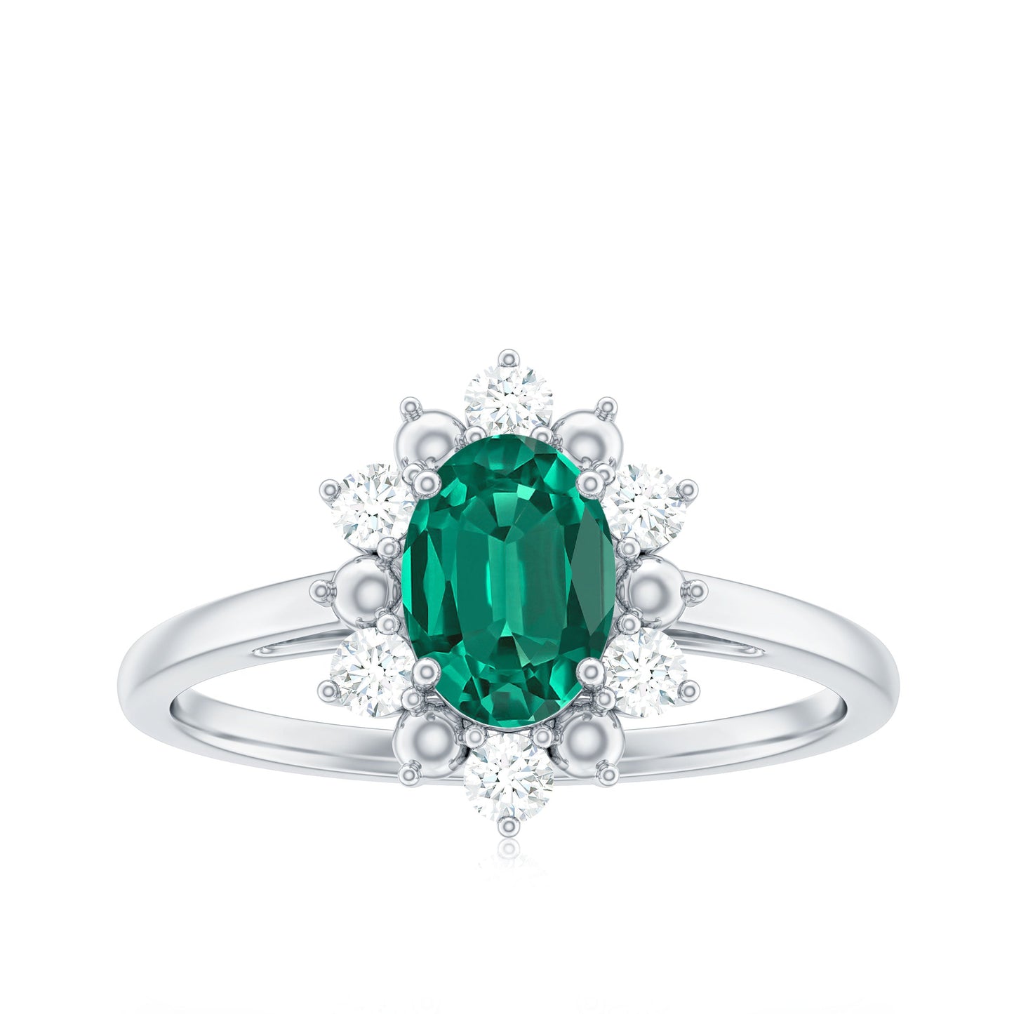 Certified 5X7 mm Oval Lab Grown Emerald Diamond Flower Engagement Ring