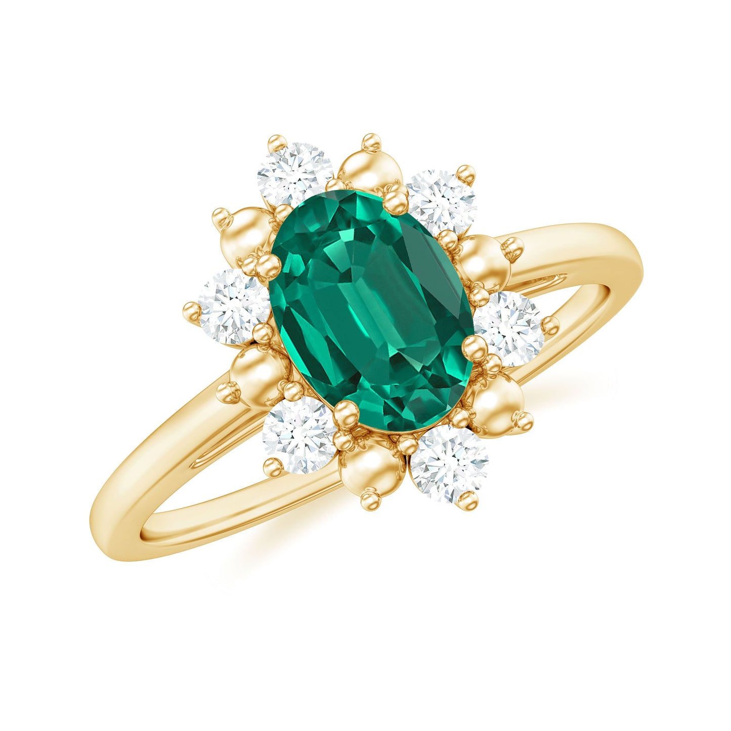 Certified 5X7 mm Oval Lab Grown Emerald Diamond Flower Engagement Ring